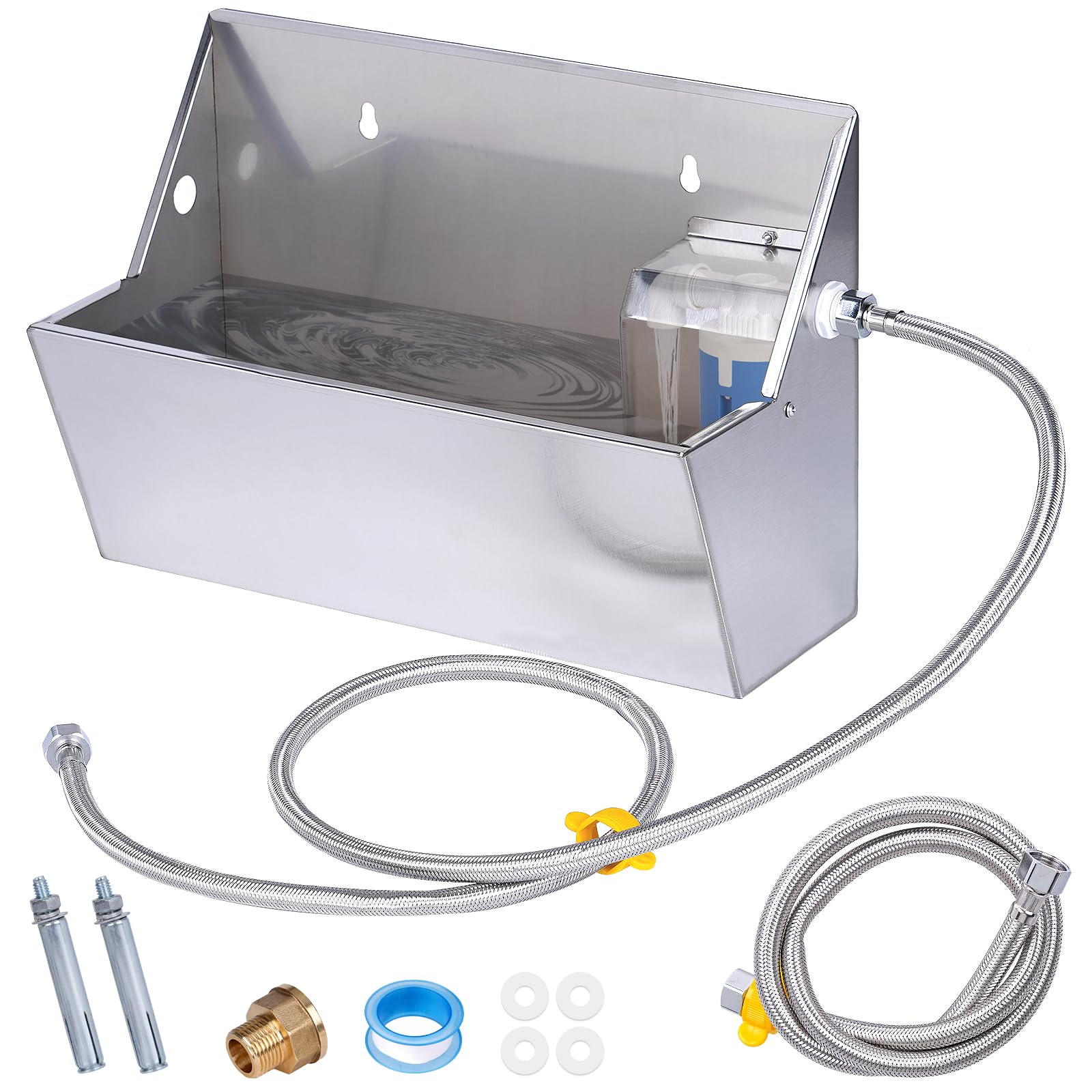 Abreuvoir Automatique pour Chien Abreuvoir en Acier Inoxydable 8L pour Bétail avec Tuyau d’Eau 100cm et 150cm Kit de Soupape à Flotteur de Remplissage Automatique Réservoir d’Abreuvoir