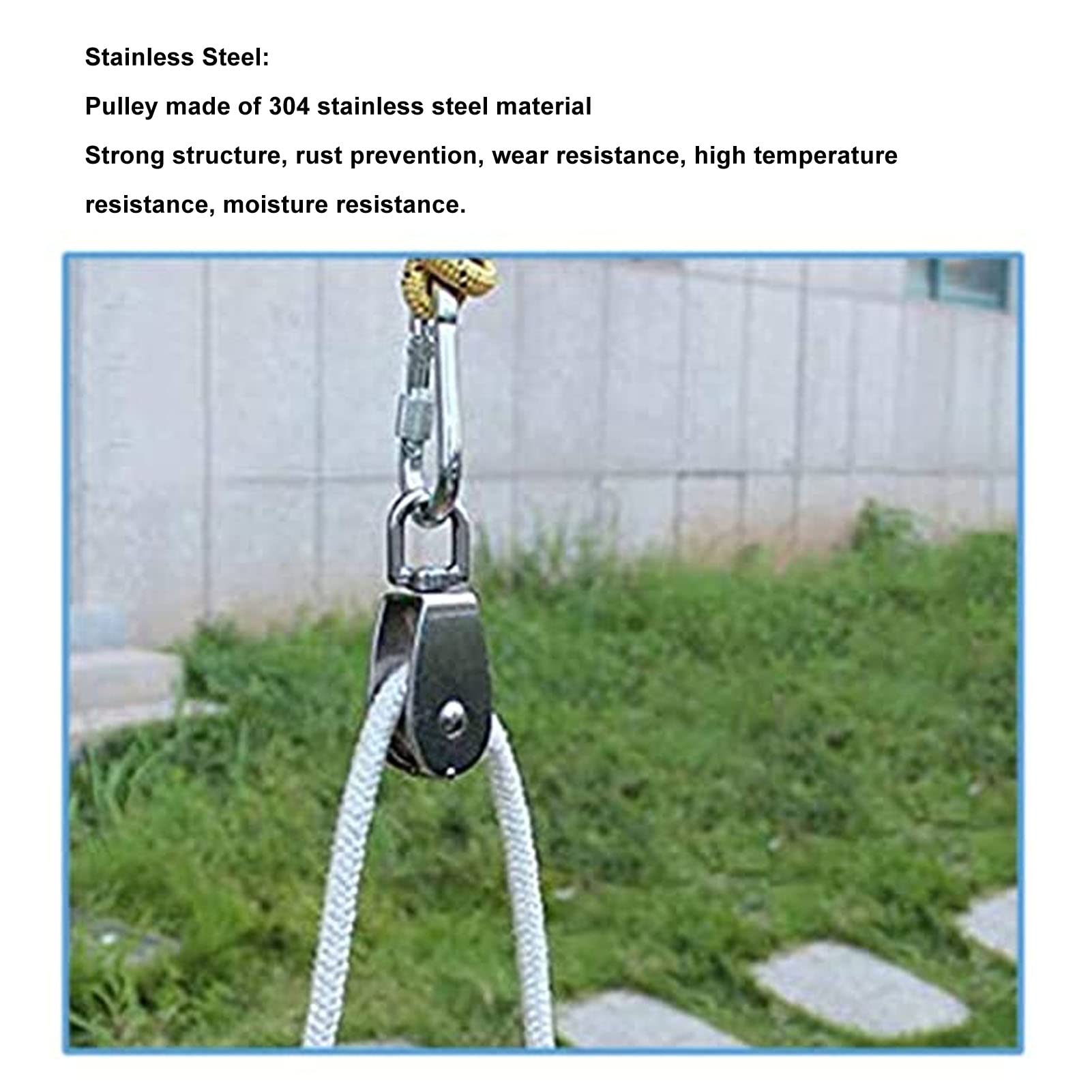2PCS Blocs de poulie, en acier inoxydable 250kg / 551 lb Roulement avec 2 m12 Spring Snap Hook Anchor Poulle