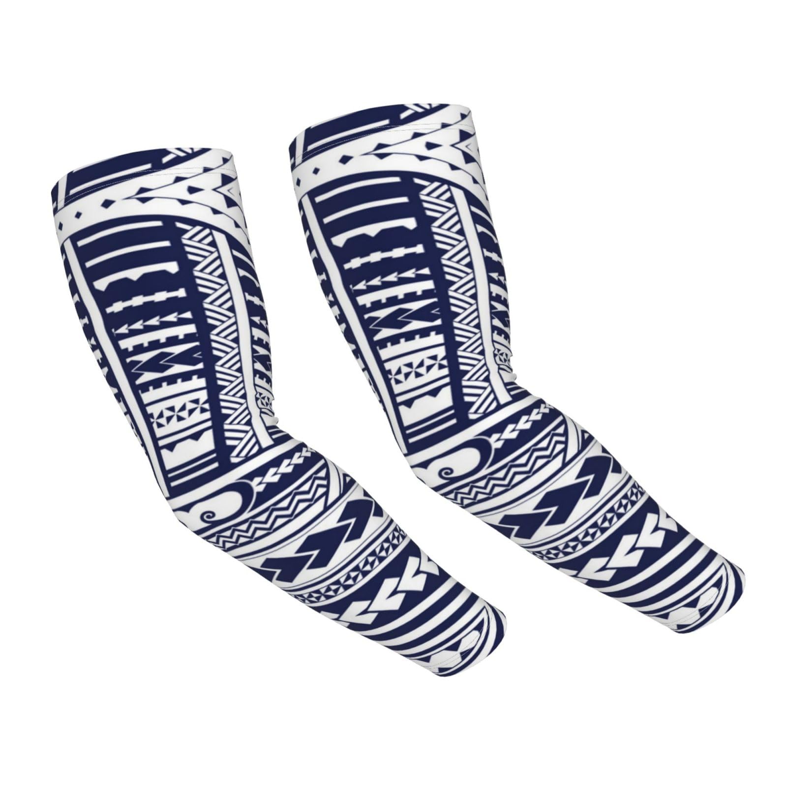 NOKOER Blue Polynesian Maori Tribal Pattern Printed Cooling Arm Sleeves For Men&Women,Sun Protection Sleeve For Golf,Cycling,Thumb Hole Sun Sleeves Cover