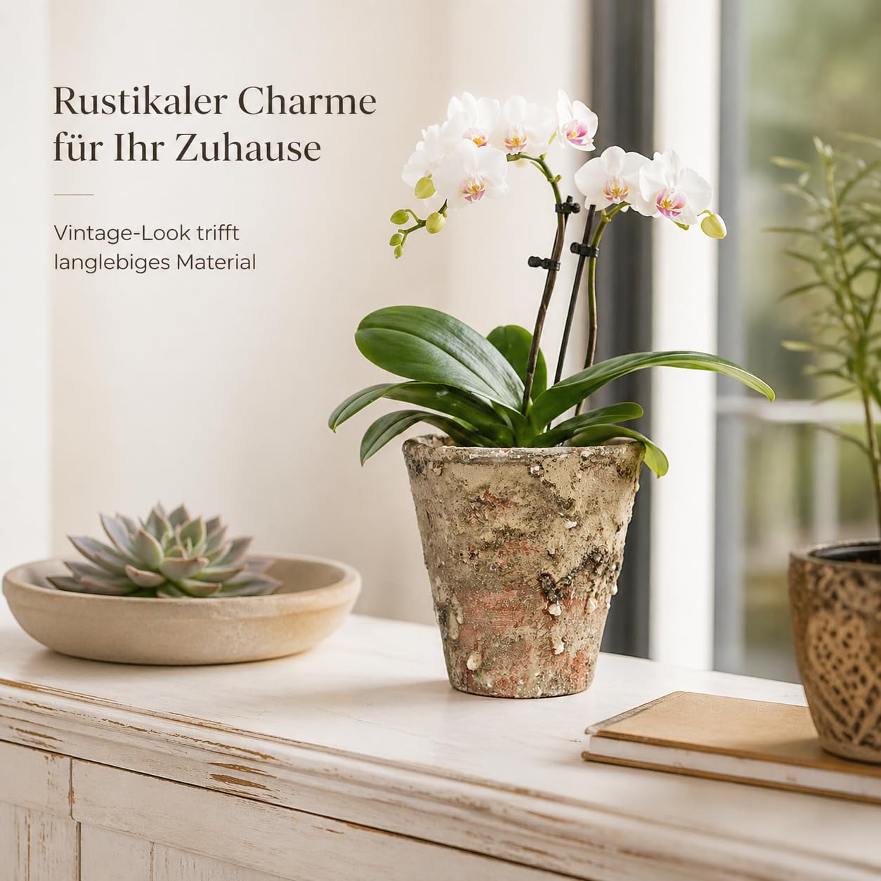 ReWu Harztopf in verwitterter Steinoptik Klein ? Dekorativer Pflanztopf fr  Innen & Auen ? Leicht & wetterfest ? Vintage Blumentopf fr Garten,  Terrasse, Balkon oder Wohnzimmer: Amazon.de: Garten