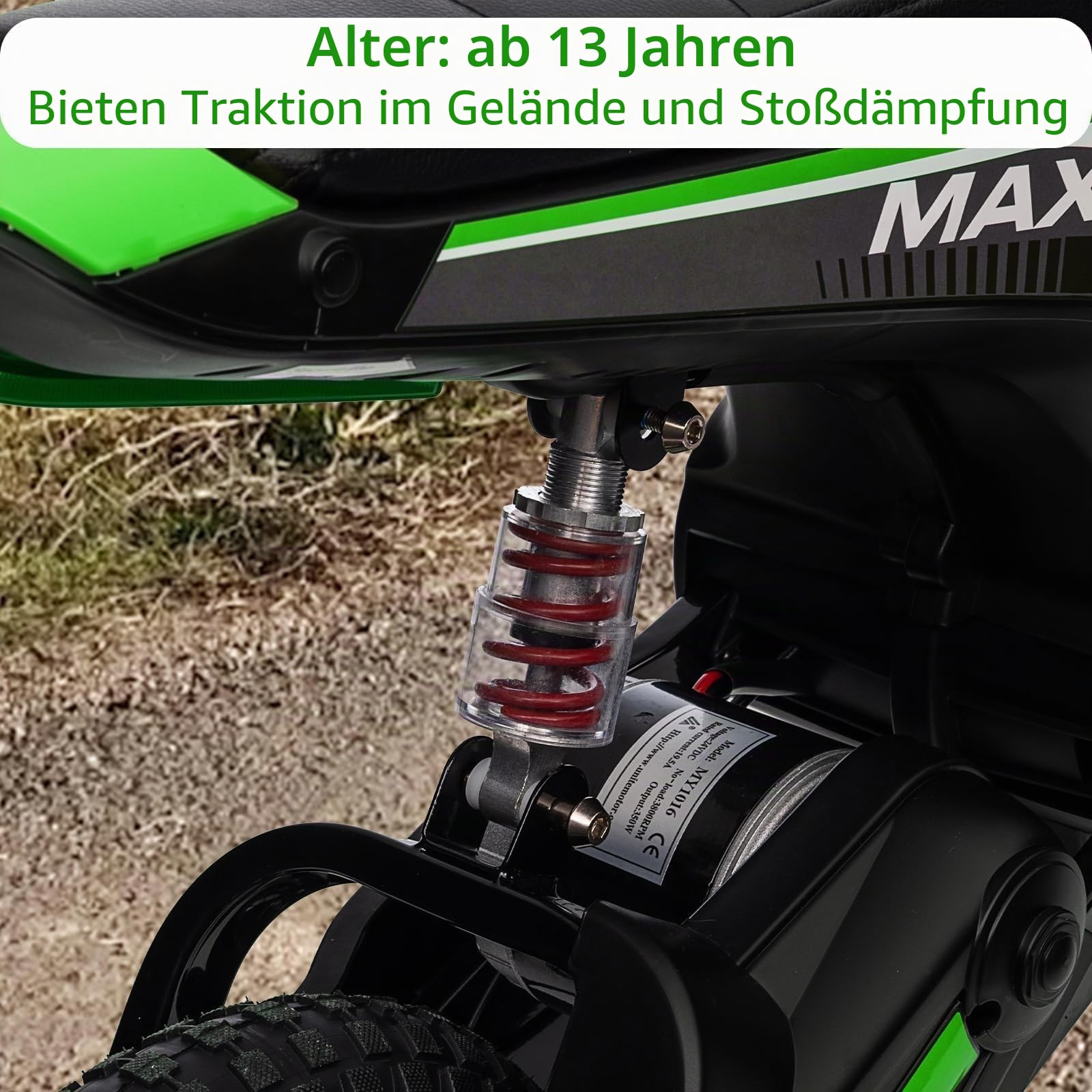 GarveeHome Elektro Motorrad Kinder & Jugendliche Ab 14 Jahren, 250W Elektro Crossmotorrad Mit 2 Motoren, Dirt Bike Für Gelände Mit 3 Geschwindigkeiten (8/12/23 Km/h), Stoßdämpfer Kindermotorrad