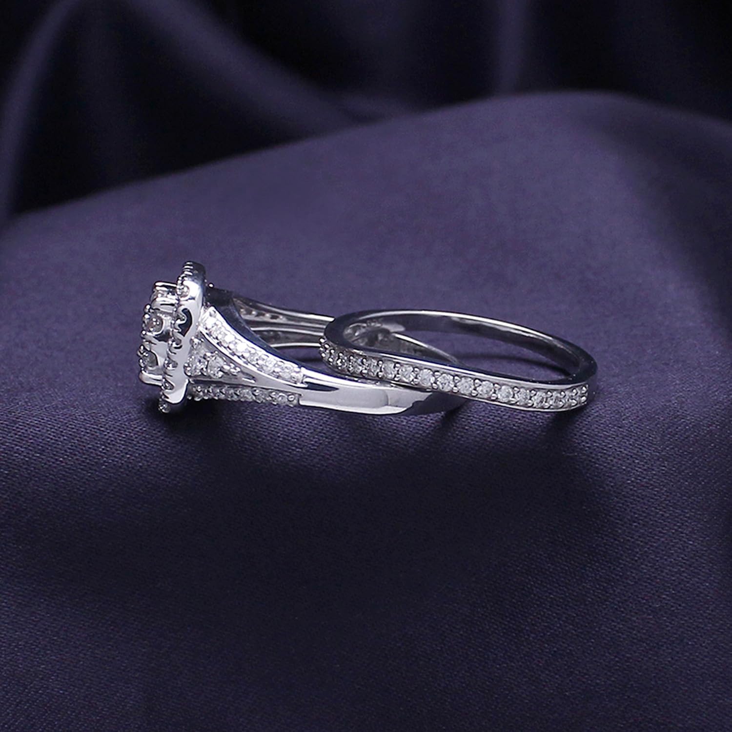 SAVEARTH DIAMONDS 1 1/4 CTTW Round Cut Lab Created Moissanite Diamond Double Halo Bridal Set Wedding Ring In 10K Or 14K Solid Gold (VVS1 Clarity, 1.25 Cttw)