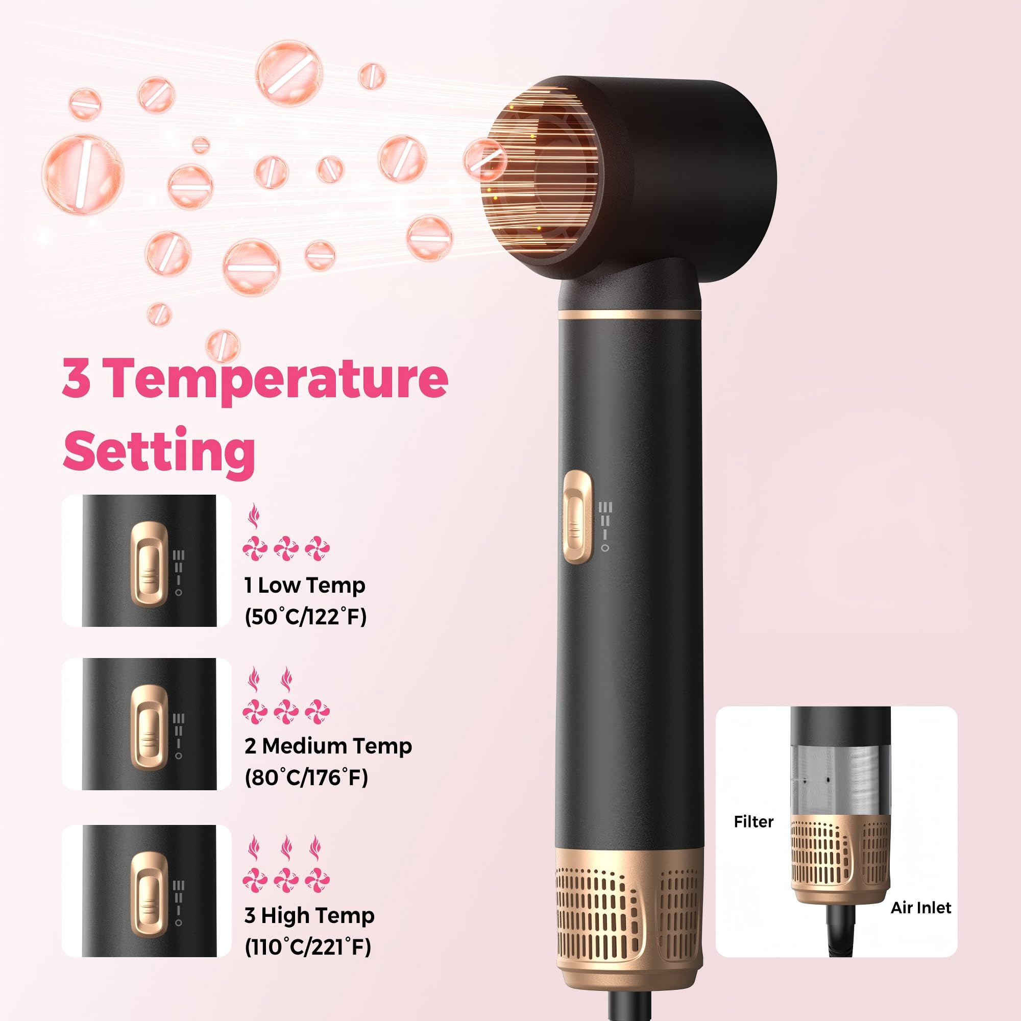 Atopskins Spazzola Asciugacapelli Ad Aria Calda 1000W,Hair Styler 5 In 1 Air Styler,Combina le Funzioni di Asciugacapelli,Arricciacapelli e Spazzola Phon,Contiene Ioni Negativi ad Alta Concentrazione