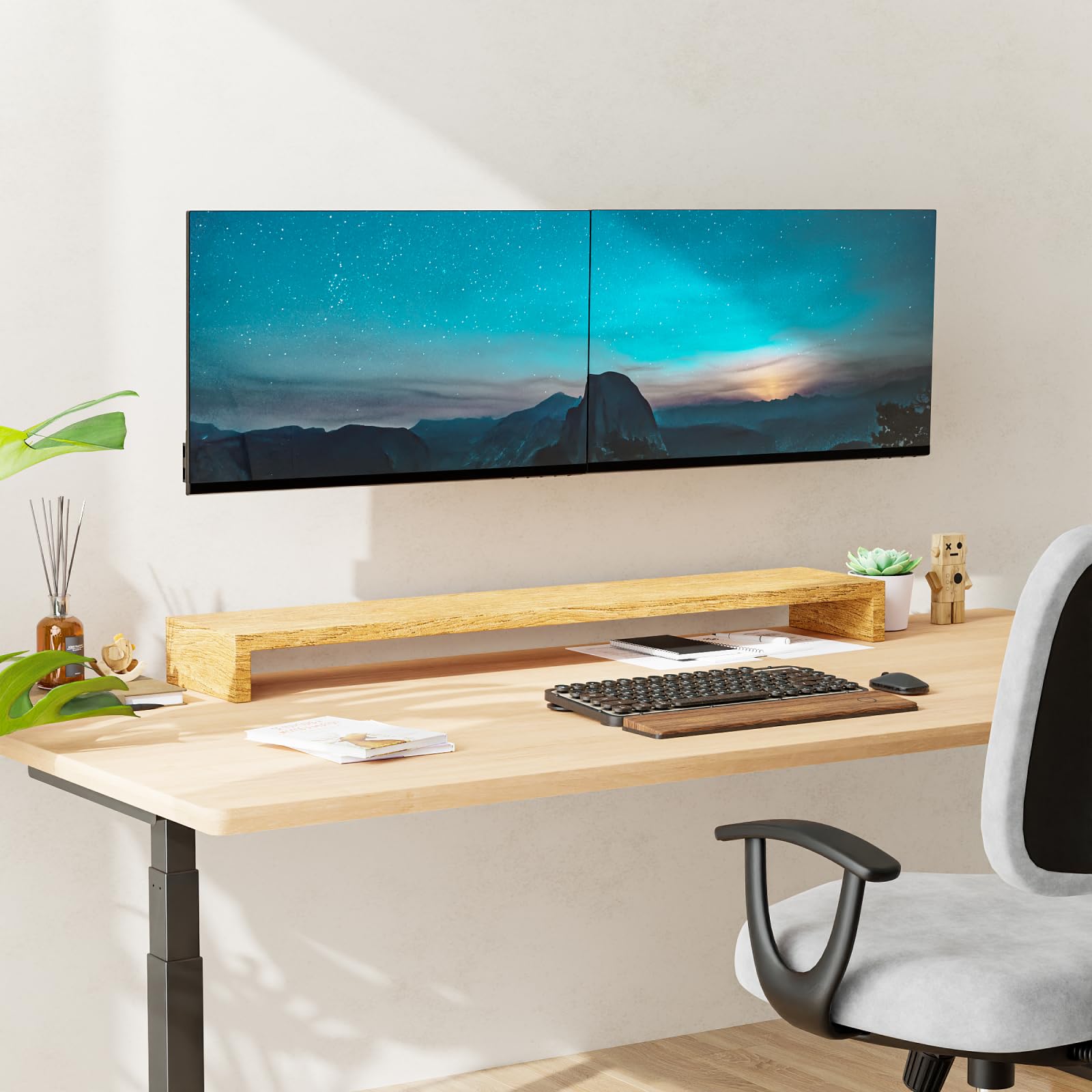 Supporto da Parete per Doppio Schermo, da Singolo a Doppio Schermo Attacco VESA per 2 Schermi da 13 a 27 pollici, Adattatore per Supporto Monitor Inclinabile e Girevole fino a 10kg, VESA 75x75/100x100