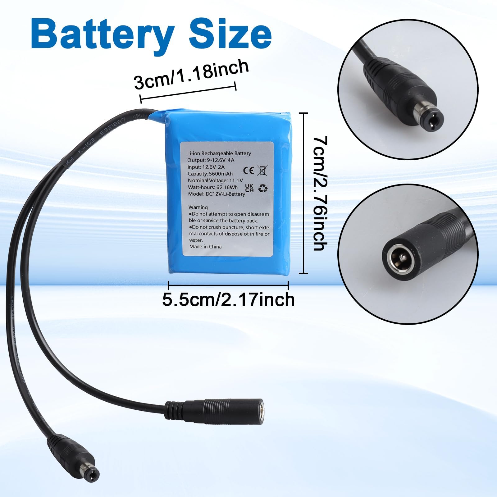 12V 5600mAh Li-Polymer Battery Pack with Charger Compatible with 12 V Devices, DIY Project, Bike Light,Radio, Fishing Light, LED Light Strip, CCTV Camera, Routers, Car DVRs, etc.