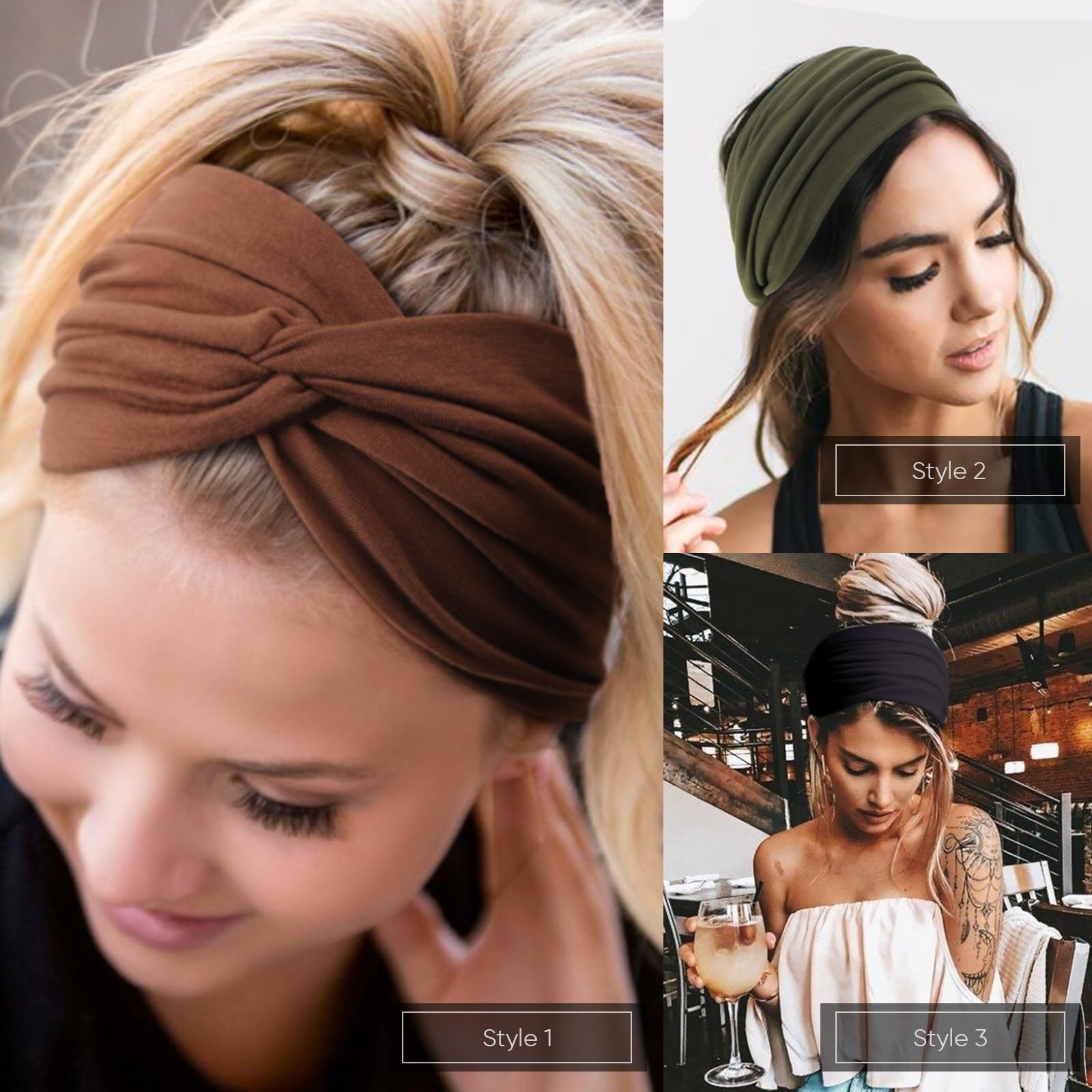 DRESHOW Lot de 4 bandeaux turban larges et vintage noués pour femme