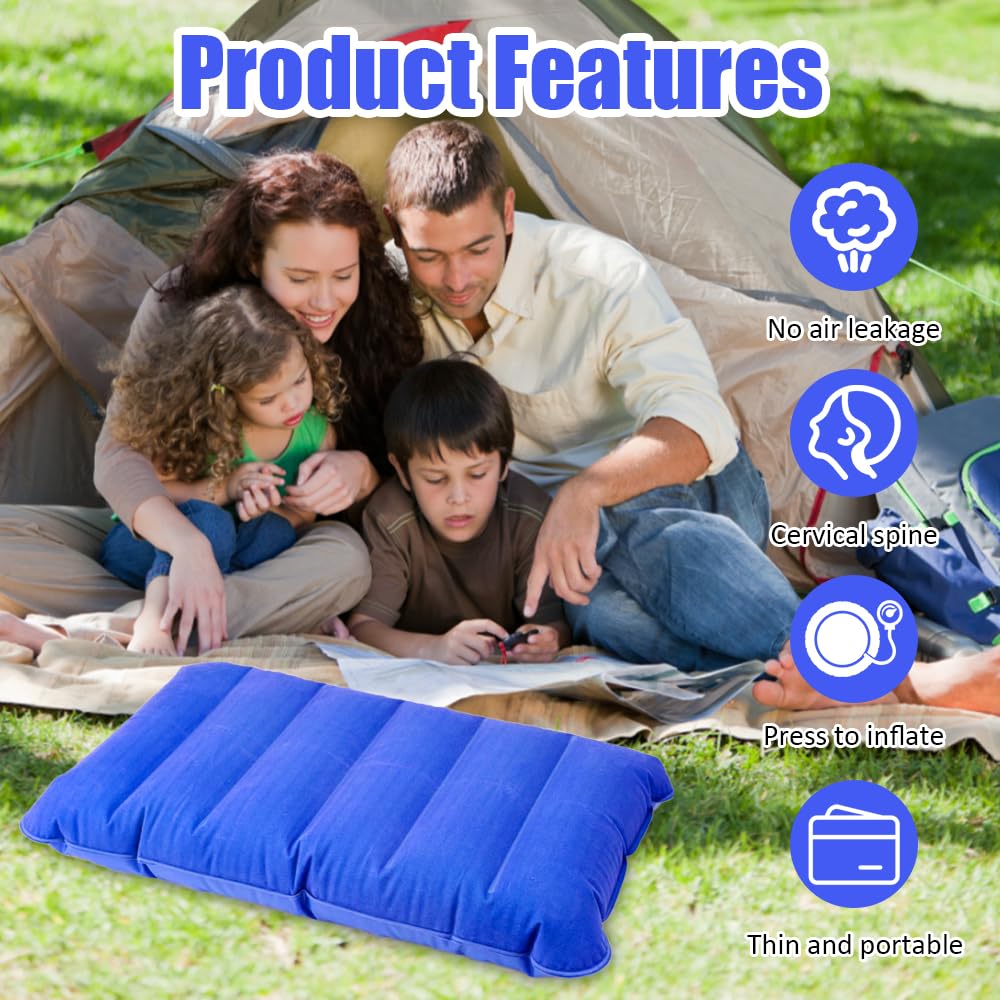 Almohada Hinchable Playa 30x47cm Inflable Ultraligera Impermeable Portátil Cojín (Gris, Azul)