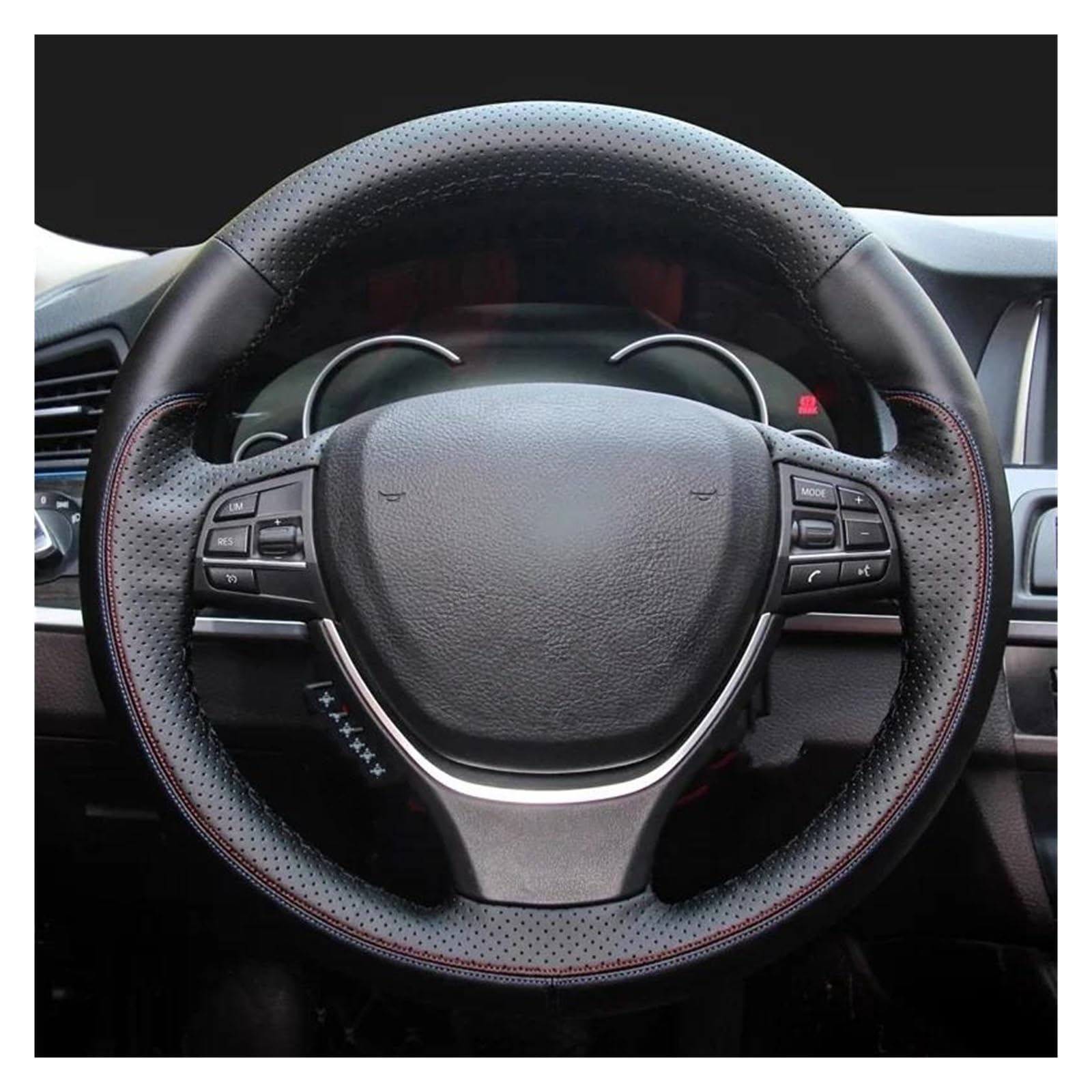 Fundas para Volante Coche Funda para Volante de Coche de Cuero Genuino Negra Cosida a Mano para F10 520i 528i 730Li 740Li 750Li(Negro)