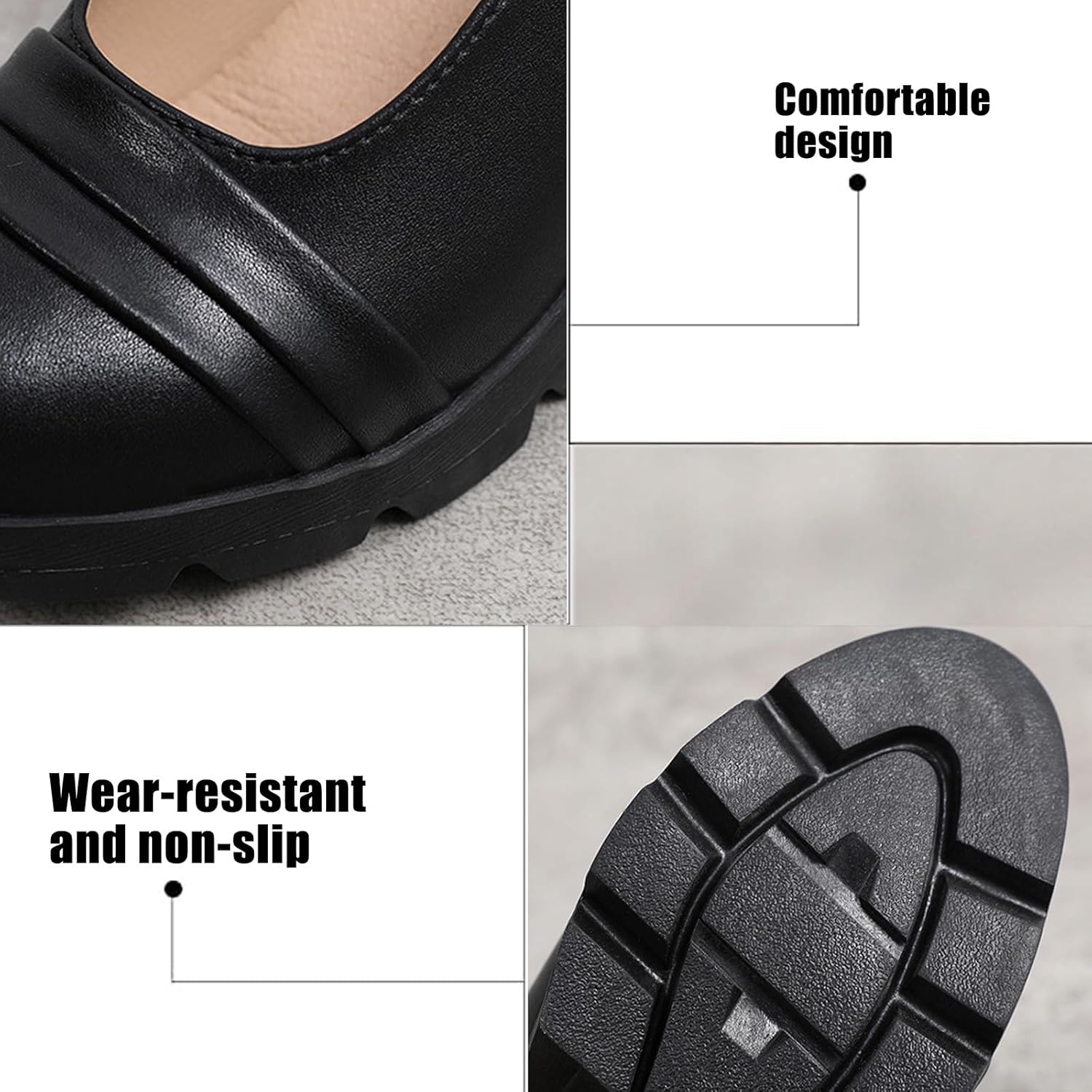 Women's Leather Chunky Block Heel Pumps Classic Round Toe Comfortable Slip On Work Office Dress Shoes Formal Vintage Wedding Shoes - Image 5
