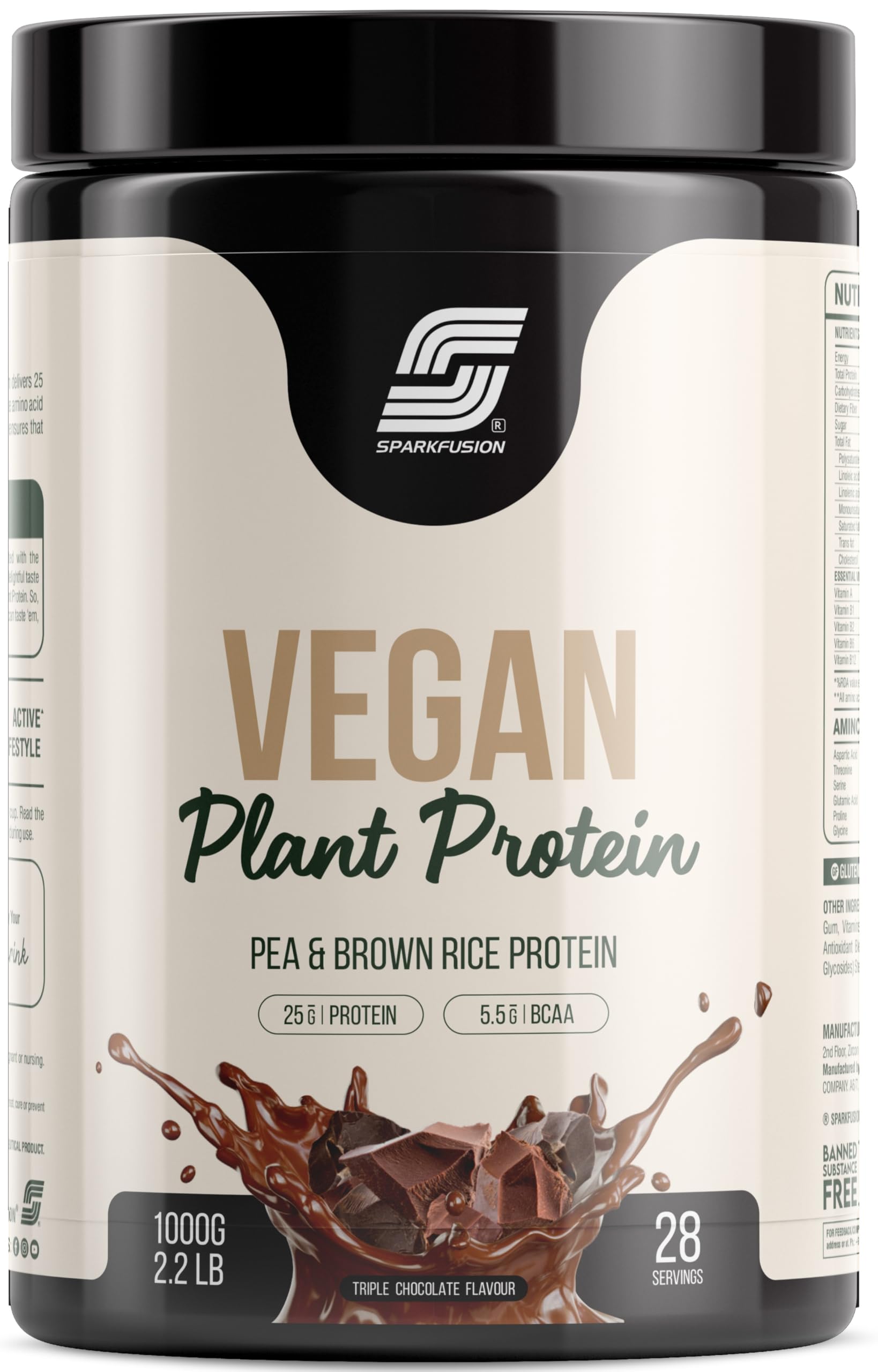Sparkfusion Vegan Plant Protein Powder|Organic Isolated Pea & Brown Rice Protein|25 gm Protein & All Essential Amino Acids|Easy To Digest|For Active Lifestyle For Men & Women Triple Chocolate Flavour 1 kg (B0CGHNJFVR) Amazon Price History, Amazon Price Tracker