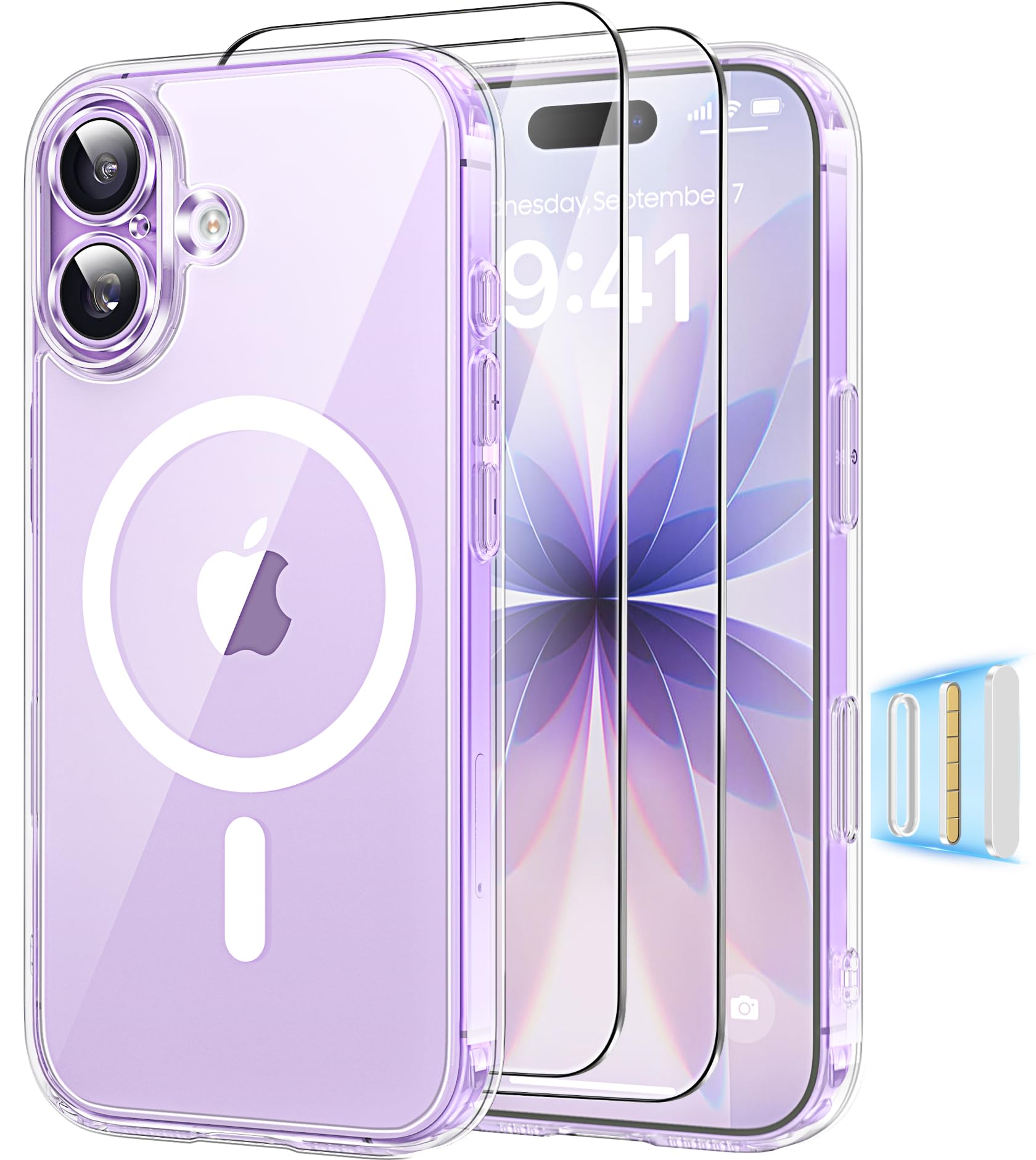 Magnética Funda para iPhone 17 Pro Compatible MagSafe con 2 Cristal Templado, Control de Cámara, Protección Carcasa Antigolpes Anti-Amarillo Tapa Case iPhone 17 Pro, Transparente — view 23