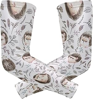 Seamless Cute Brown Hedgehogs Herbs Leaves on White 1 Pair Cooling Sports Arm Sleeves, Cover Uv Sun Protection Warmer for Sports Men Women Running Golf Cycling Riding Jogging