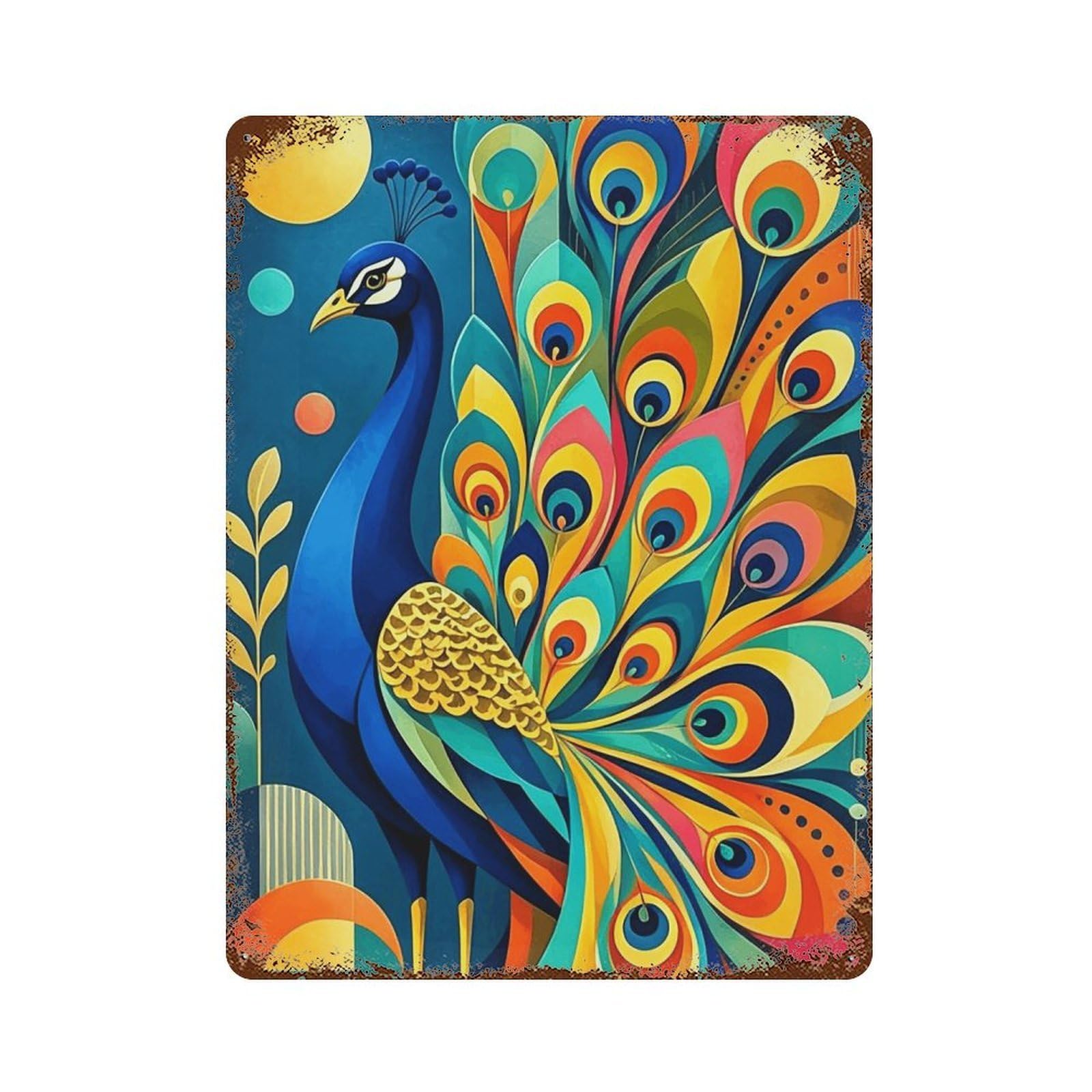 MGHTGRWE Cubist Peacock Ornamental (1) Poster Wall Art Iron Vintage Metal Tin Sign Modern Home Cofffee Club Art Bar Shop Decor 40x30cm