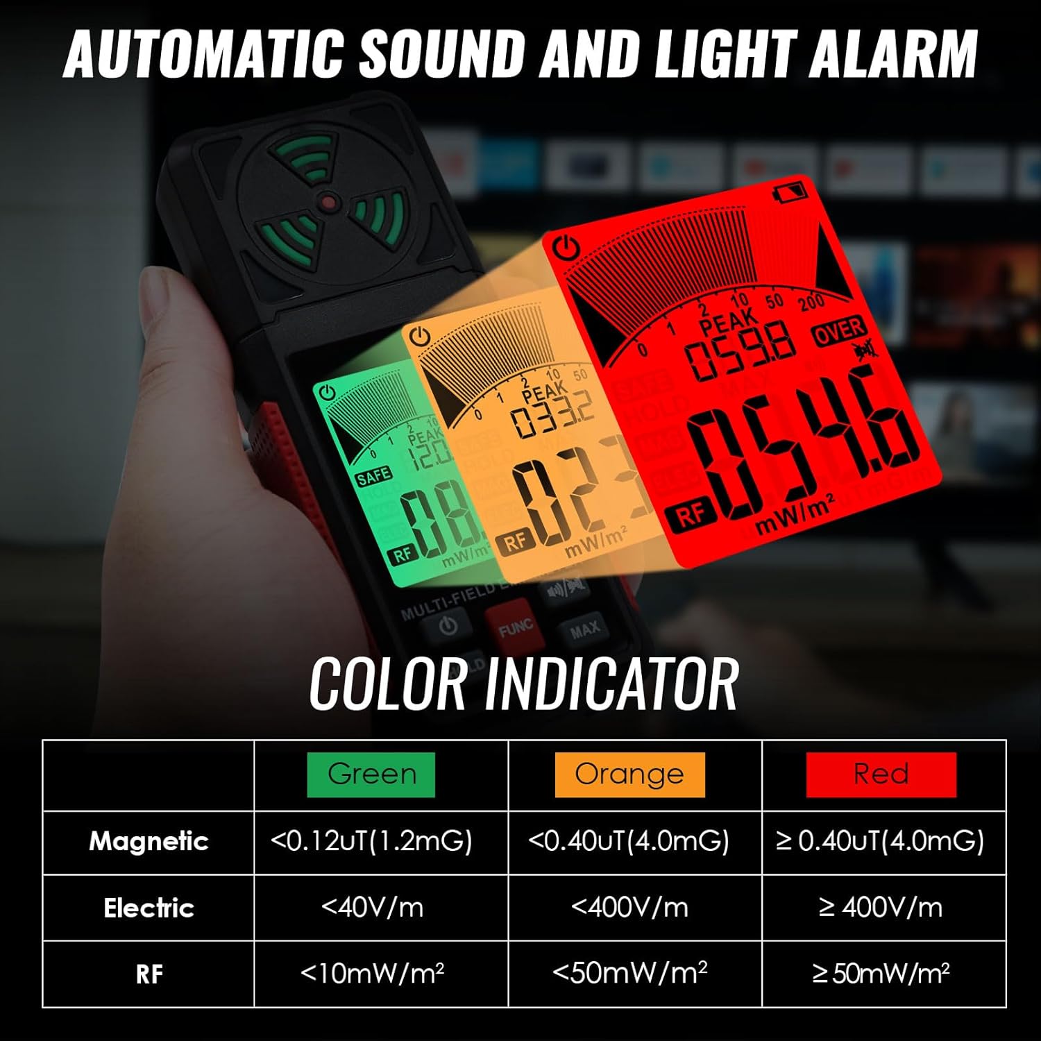 3-in-1 EMF ELF RF Meter, AC Electric Magnetic Radiation Field Detector Portable EMF Meter RF Detector for EF/RF/MF/WiFi Signal/Microwave, Emf Radiation Meter Suitable for Home, Office, Ghost Hunting