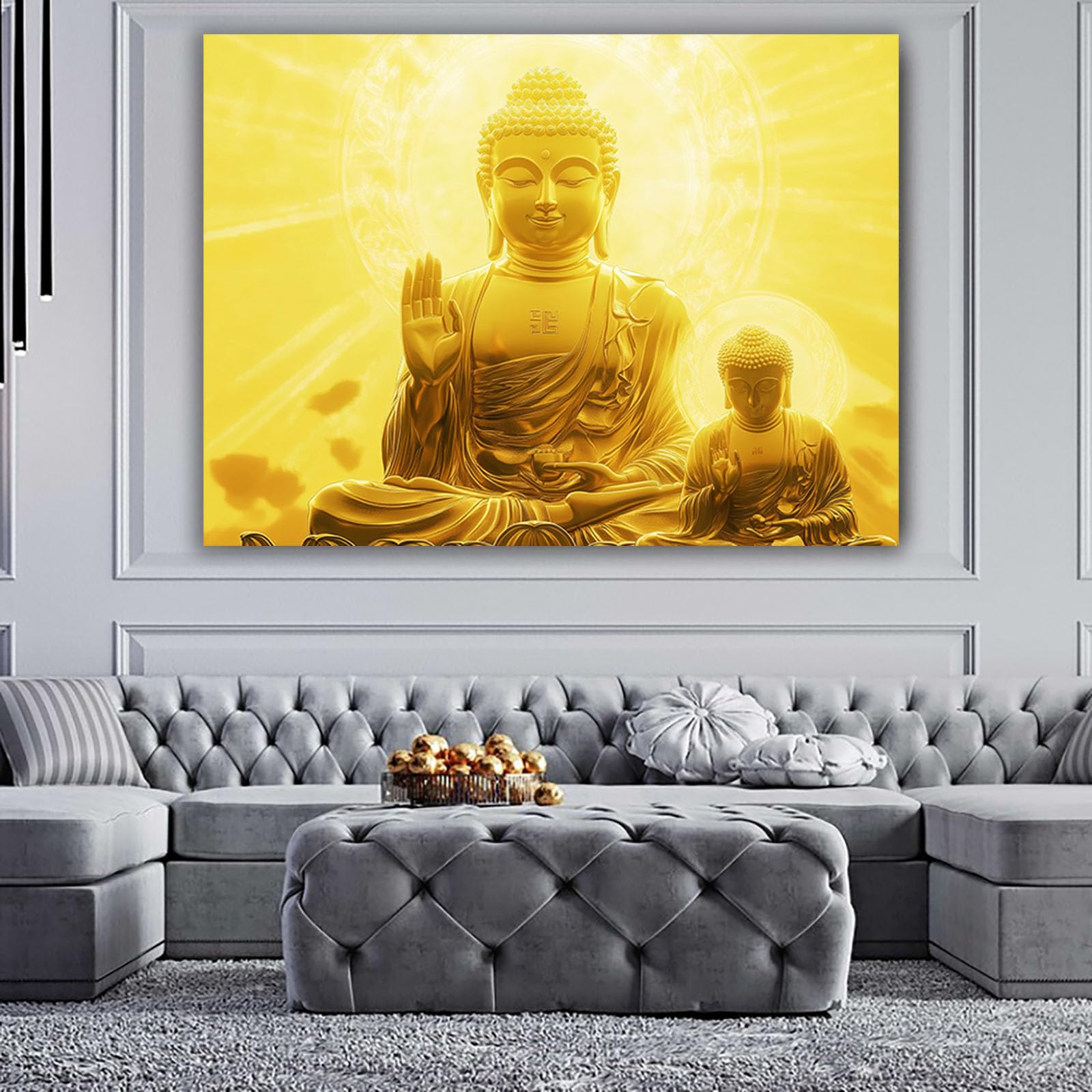 Buddha Leinwandbild Fürs Wohnzimmer: Zen-Wandkunst Mit Wasserfall & Bäumen, 40,6 X 61 Cm, Fertig Gerahmt