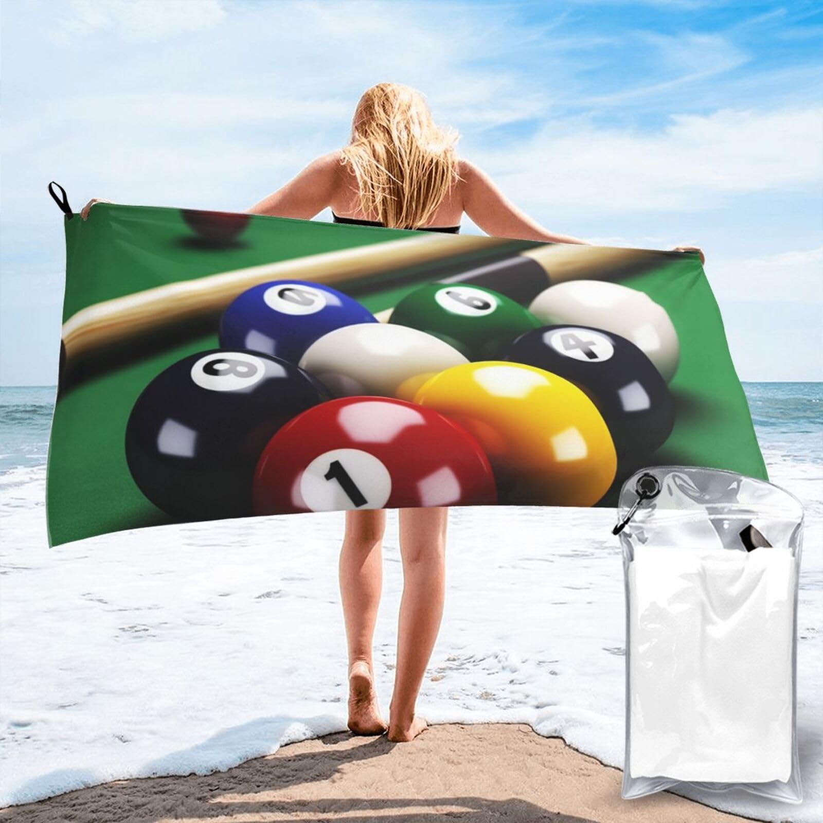 DWVTSLH Microfiber Sand Free Beach Towel 27.5"x55", Quick Dry Absorbent Travel Towel Large Camping Blanket, Billiards Bath Towels Lightweight Pool Swim Towels for Vacation Essentials
