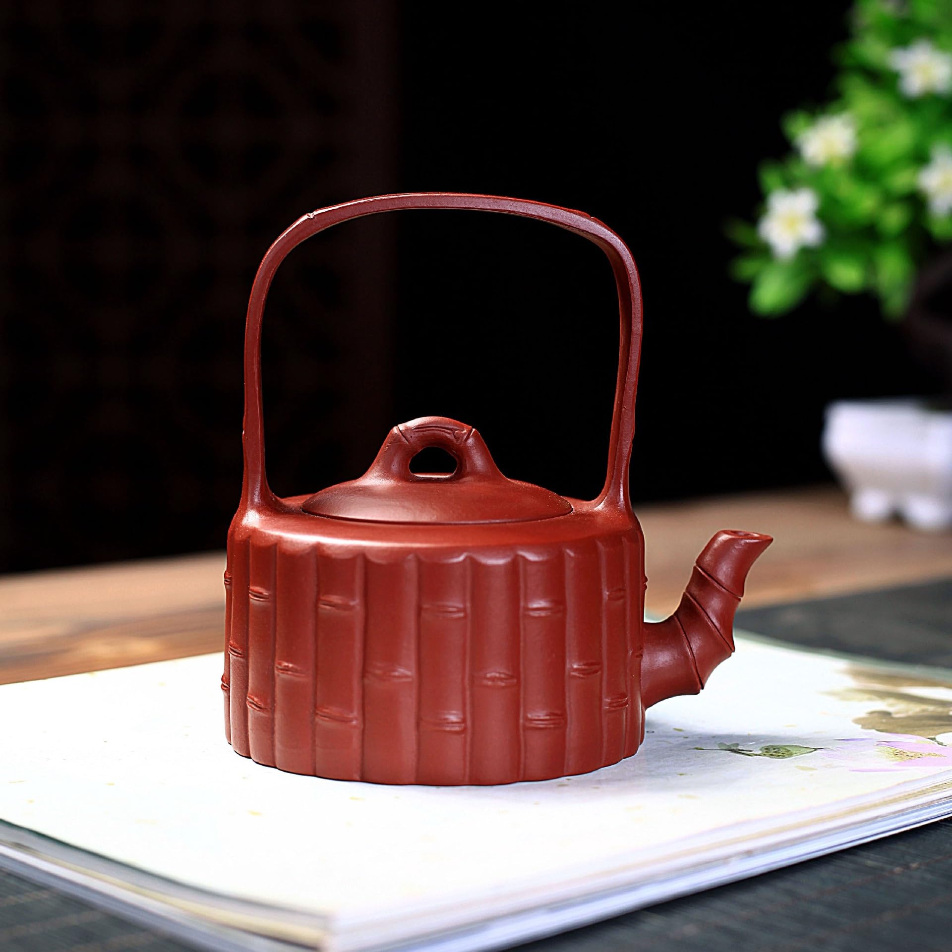Tetera china de arcilla morada con mango de bambú, juego de té Kung Fu hecho a mano con infusor para elaboración tradicional