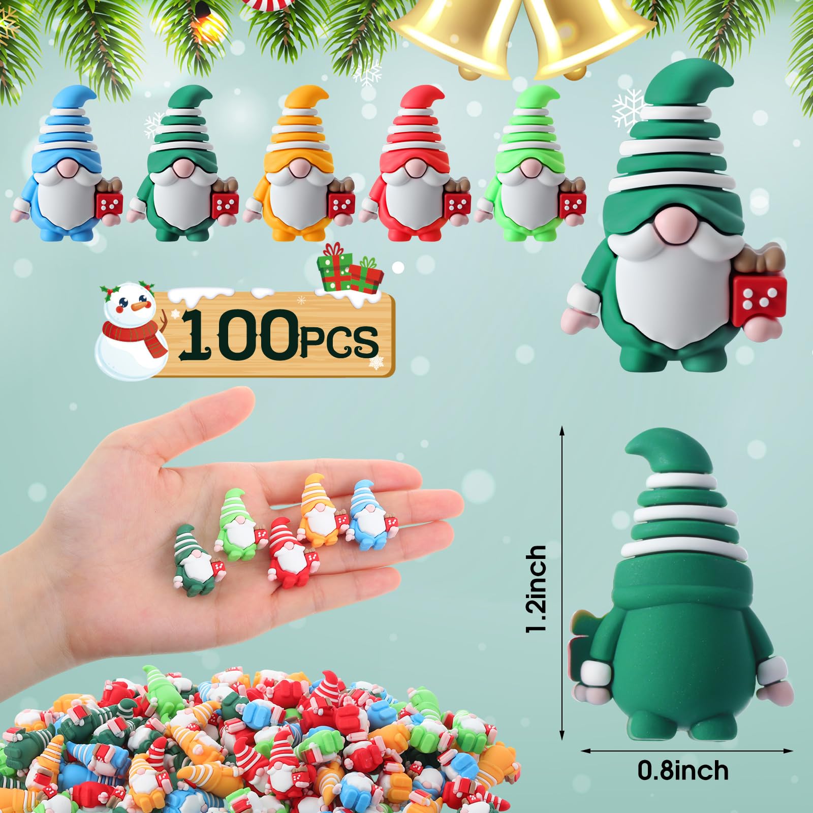 100 figuras de gnomos de Navidad a granel de Papá Noel en miniatura adornos para esconder y buscar, pequeñas estatuas de Papá Noel, decoración de Navidad, pequeños regalos de Navidad, árbol
