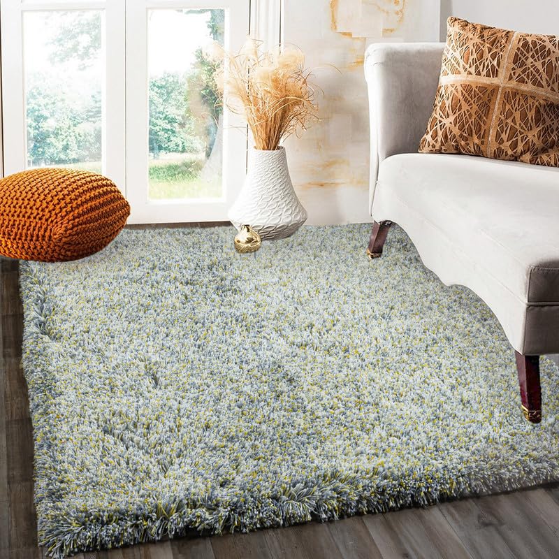 Image of FIASCO Premium Tie Dye Shaggy Carpet Ultra Soft Microfiber | 2 Inches Pile Height Back in Canvas Shaggy Carpet for Living Room | Bedroom | Hall | Guest Room | 8x10 Feet Blue Yellow Mix