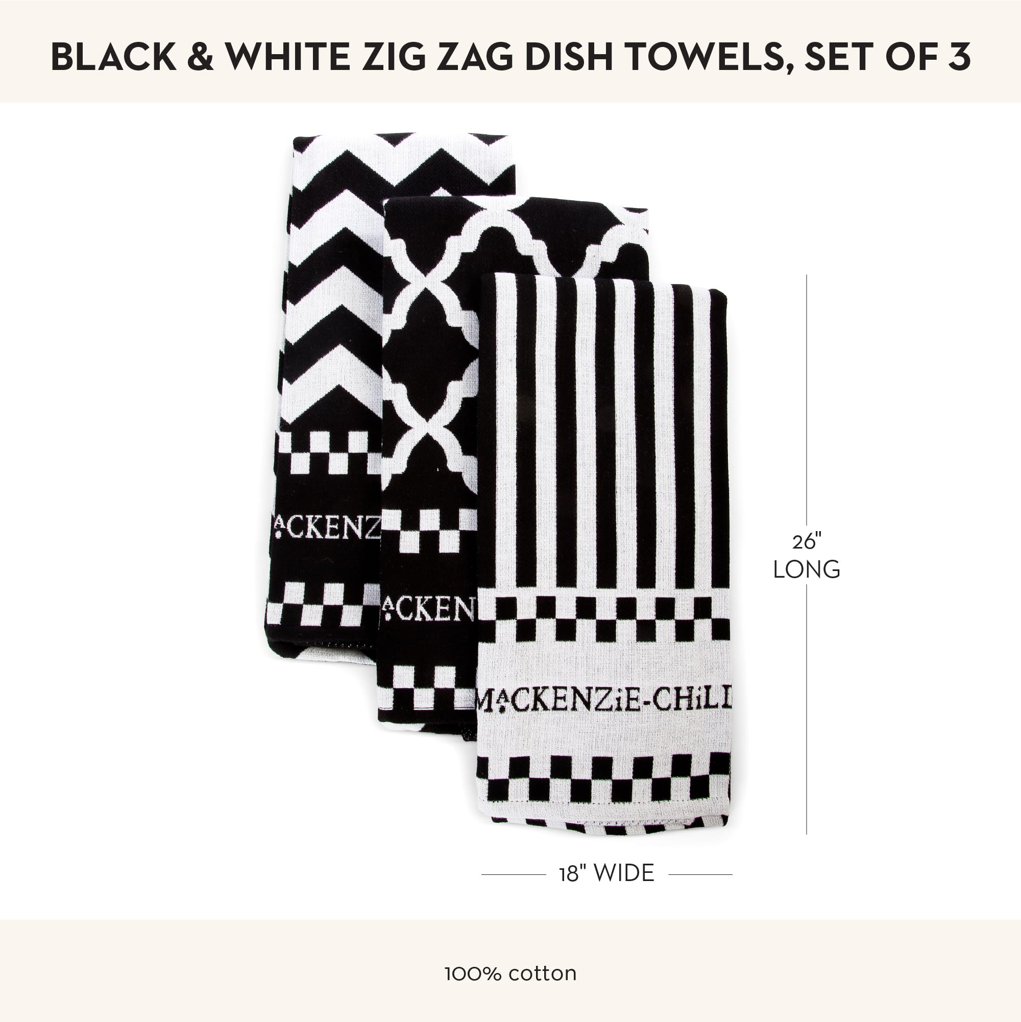 MACKENZIE-CHILDS Set of 3 Cotton Dish Towels Decorative Kitchen Towels Black-and-White Zig Zag product thumbnail 6