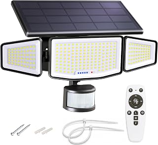 Solar Motion Lights Outdoor, Visible Battery & Charging Indicators, 1-Pack | 6000LM, 7000mAh, Oversized Solar Panel, 4 Modes, 66 ft PIR Range Big Sensor, 270° Wide-Angle, IP65, 254 LEDs, Remote Control