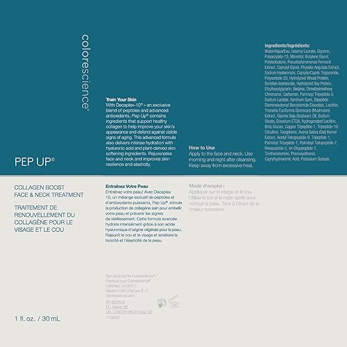 Miniatura 12 de Colorescience Pep Up - Tratamiento renovador de colágeno para rostro y cuello, promueve la producción de colágeno y elastina, 10 péptidos para