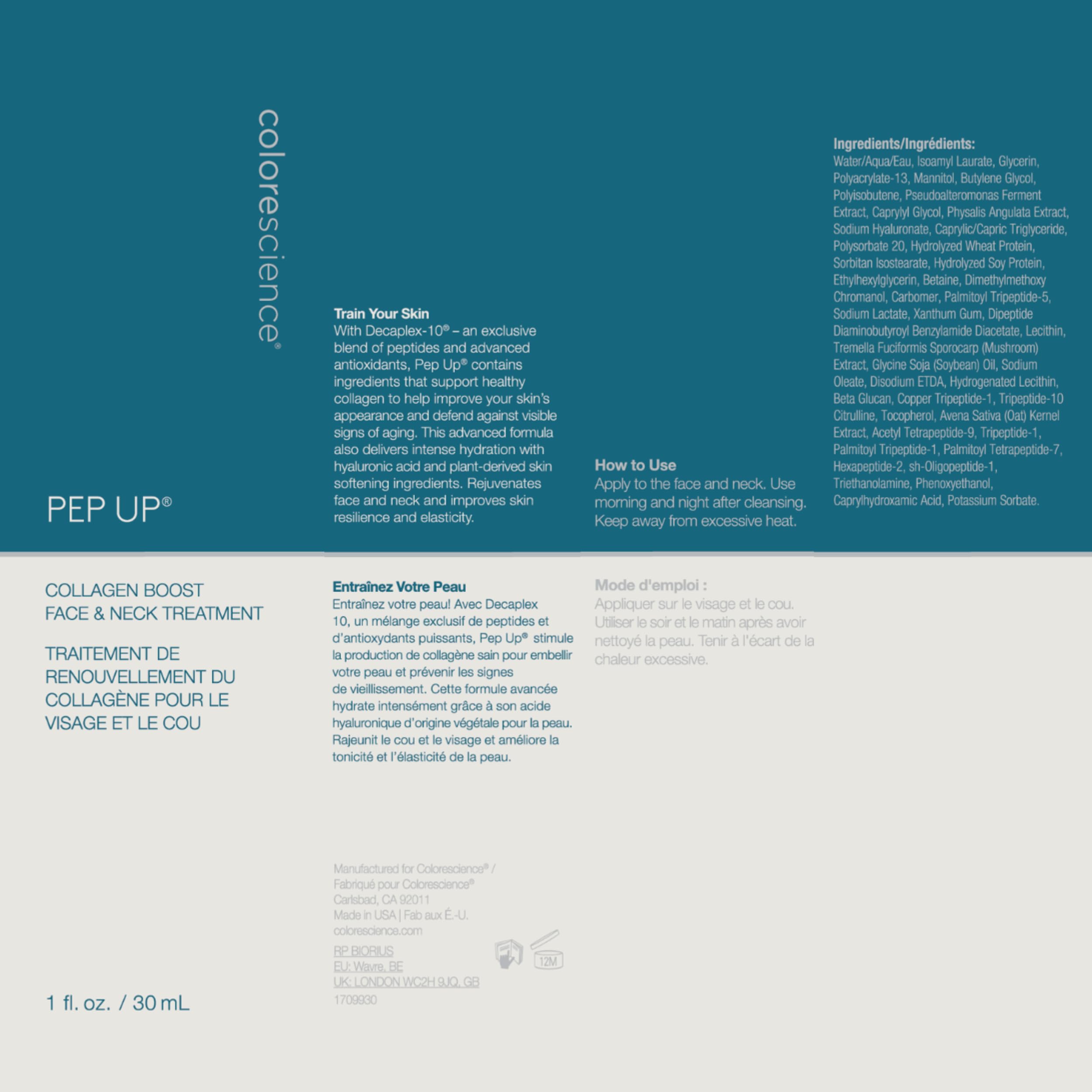 Colorescience Pep Up Collagen Renewal Face & Neck Treatment, Promotes Collagen and Elastin Production, 10 Peptides to Defend Against Signs of Aging