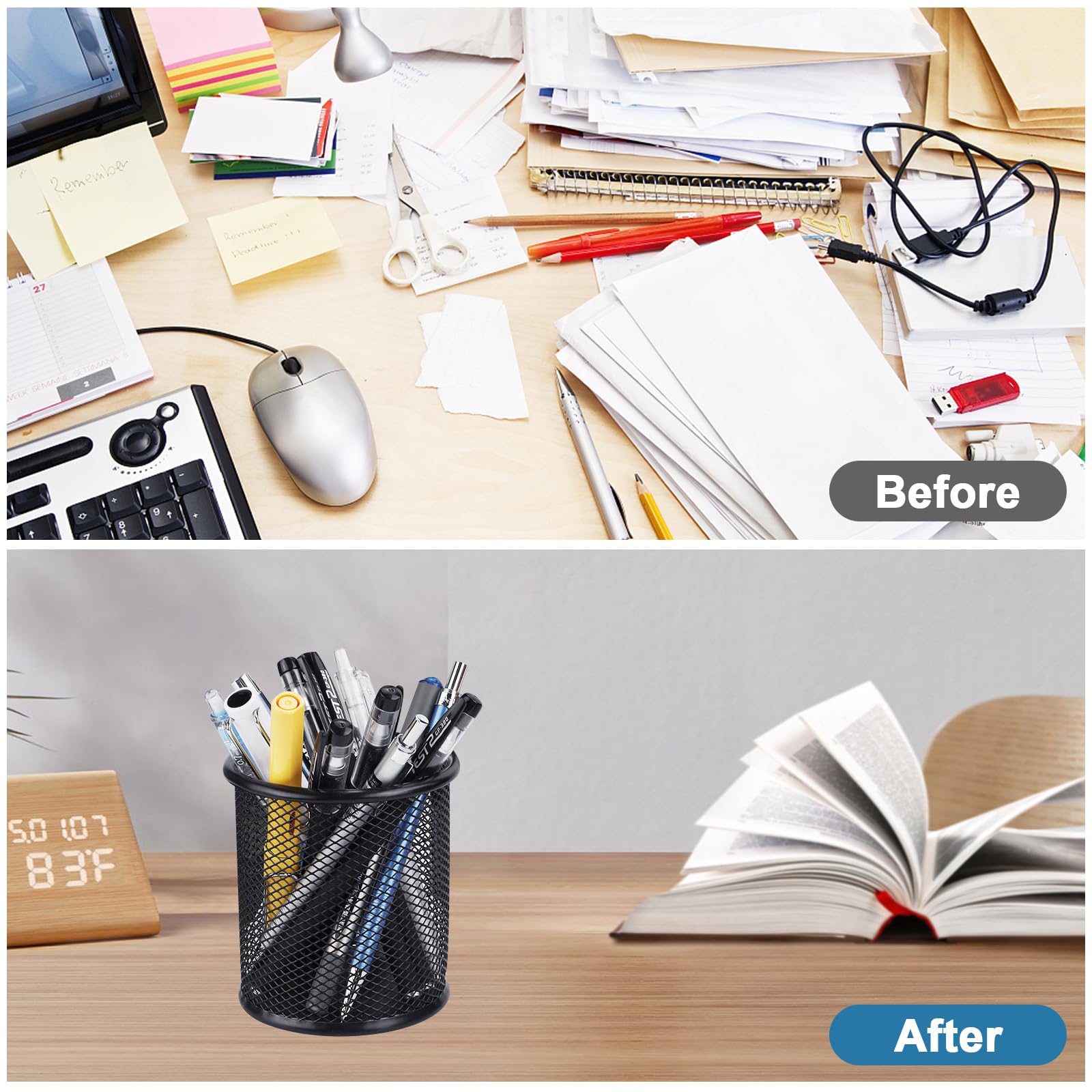 Marte Vanci Mesh Pen Holder, Pen Pots for Desk Metal Pencil Cup, Desktop Makeup Brush Holder - Image 3