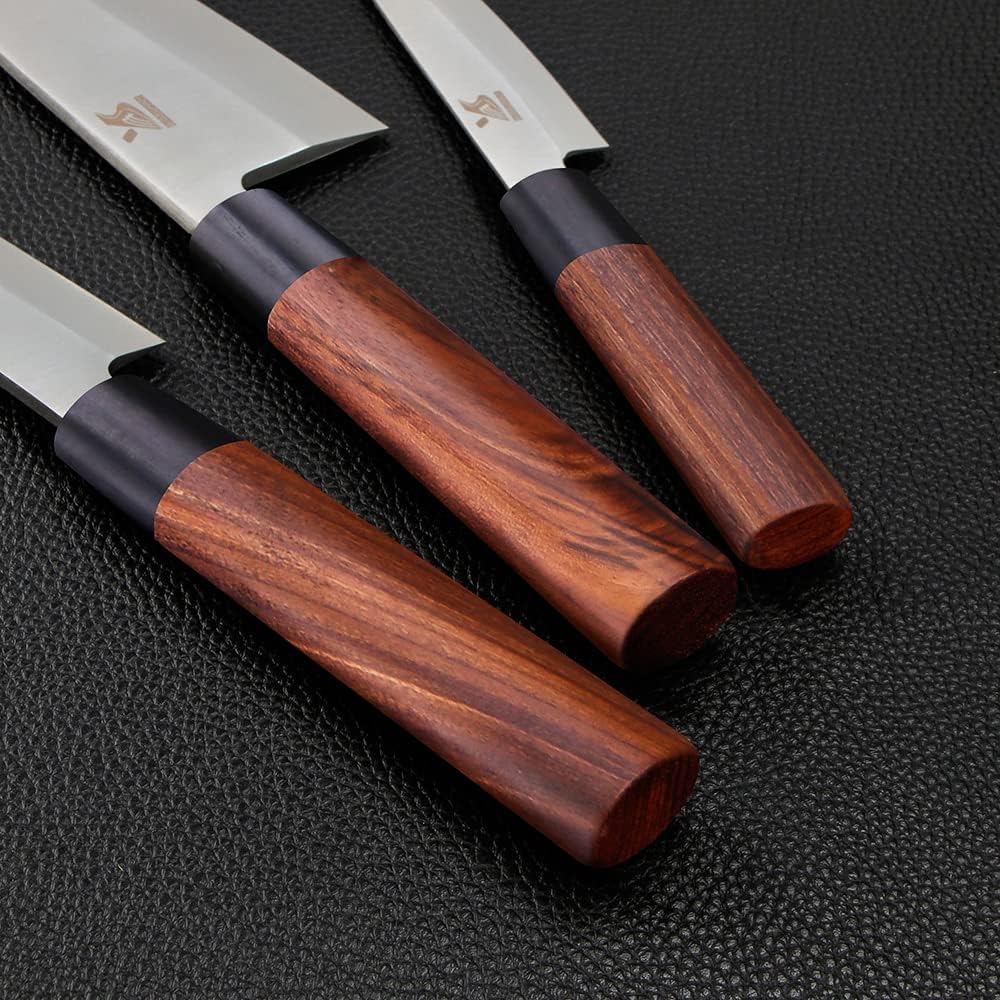 MSY BIGSUNNY 3pcs Sashimi Knives Set - Sushi Knife Set (3 in 1) - Stainless Steel - Brown