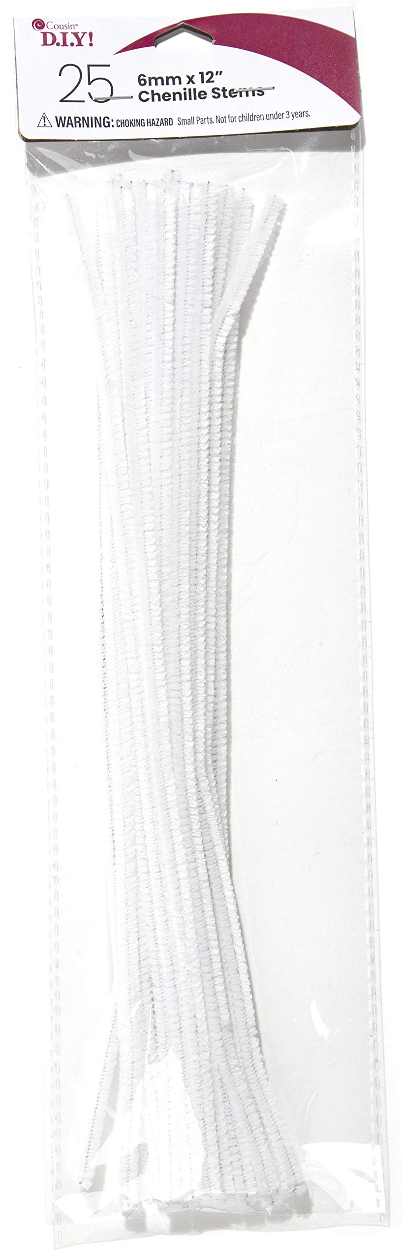Cousin DIY White Chenille Pipe Cleaners, 6mm x 12 inch, 25 Pack