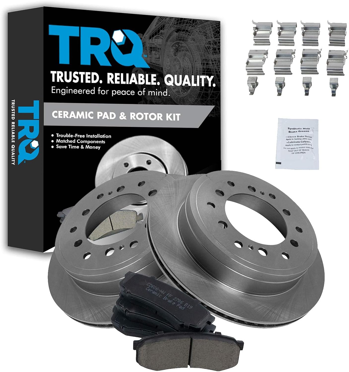 TRQ Rear Brake Pad & Rotor Kit Brake Pads Brake Rotor Ceramic Compatible with 2010-2022 Lexus GX460 Toyota 4Runner 2010-2014 FJ Cruiser