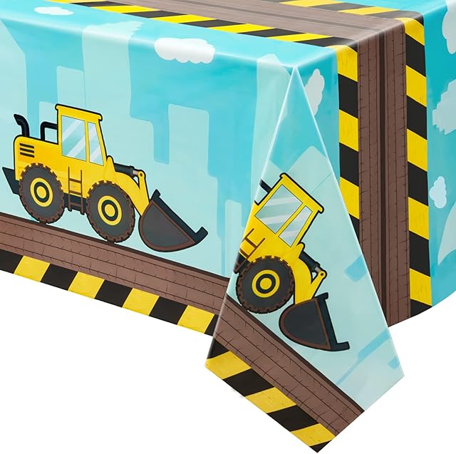 WERNNSAI Dump Truck Table Covers - 1 PCS 274 x 137 cm Disposable Printed Plastic Tablecloth, Party Supplies for Kids Boys Birthday Construction Party Decorations