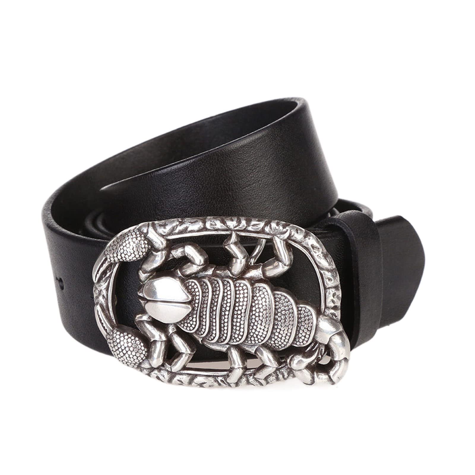 Jiary Men's Black Belt Cowhide Belt,With Emperor Scorpion Buckle,Fashionable And Personalized Belt Suitable For Jeans And Suits,,130Cm/51.2''