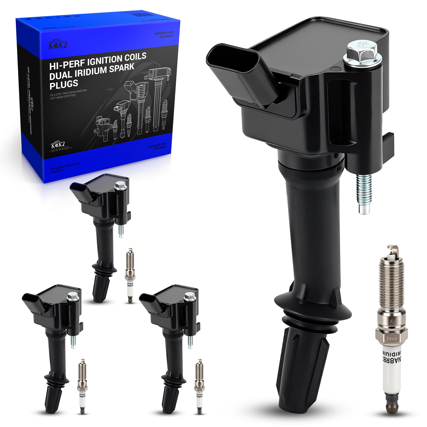 X4XZ UF802 Ignition Coil Pack &amp; 91970 Double Iridium Spark Plugs for Chevy