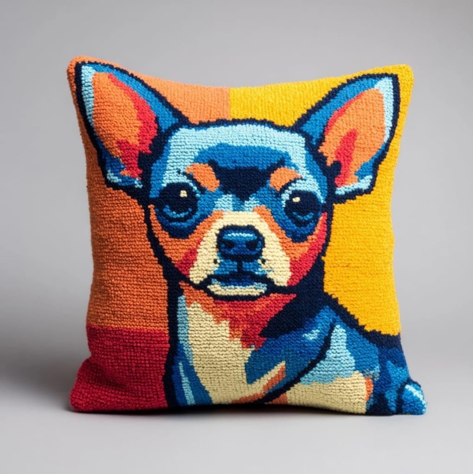 AxiangziK Pre-Printed Latch Hook Pillow Kit for Adults,Chihuahua Dogs Beginners DIY Crochet Pillow Kit 17X17Inch Needlework Cushion Cover for Home Sofa Decoration