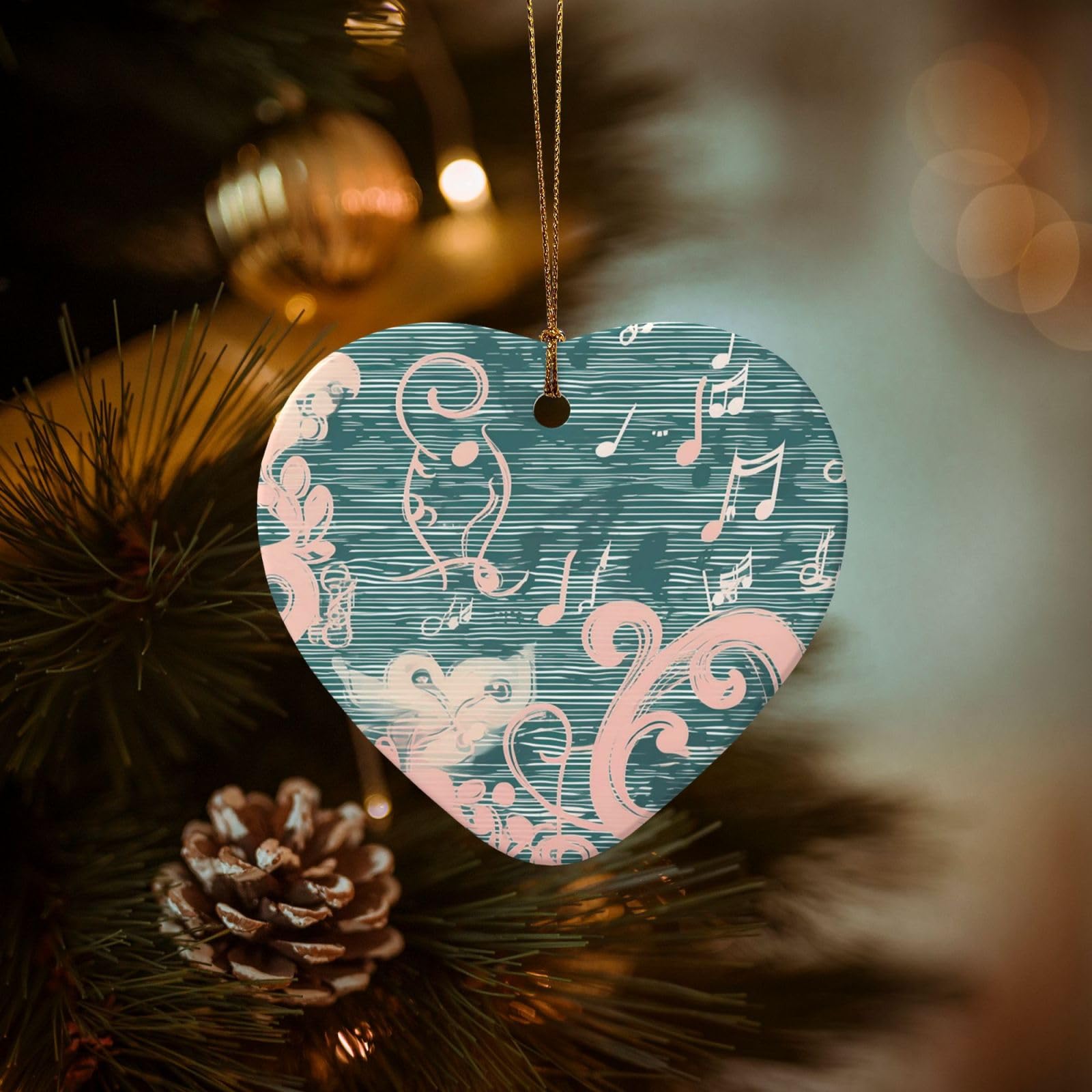 Christmas Tree Ornaments Ceramics Christmas Decorations Dream Note Ornaments with Gold Ribbon Porcelain Xmas Tree Crafts Heart Shape Hanging Pendant for Christmas Tree Party Decor