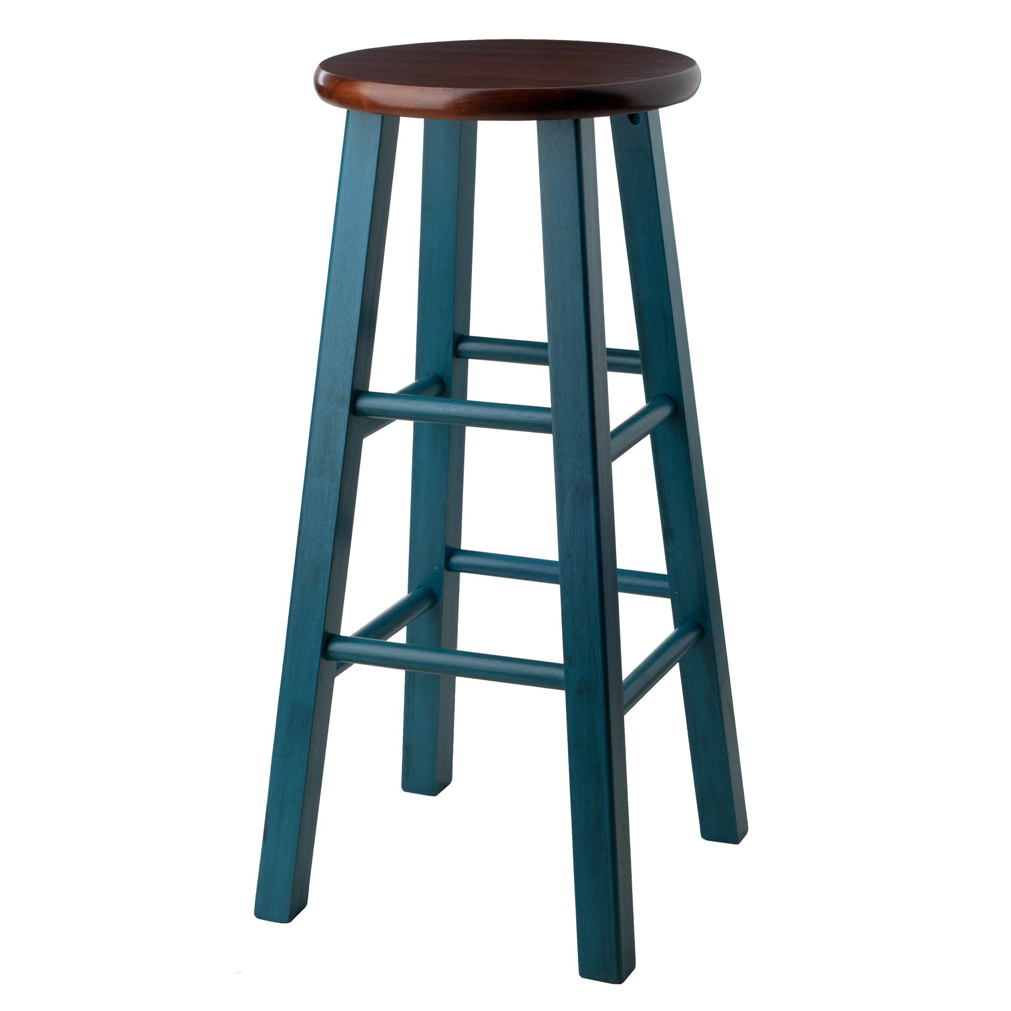 Winsome Wood Ivy Bar Stool, Rustic Teal and Walnut, 29"