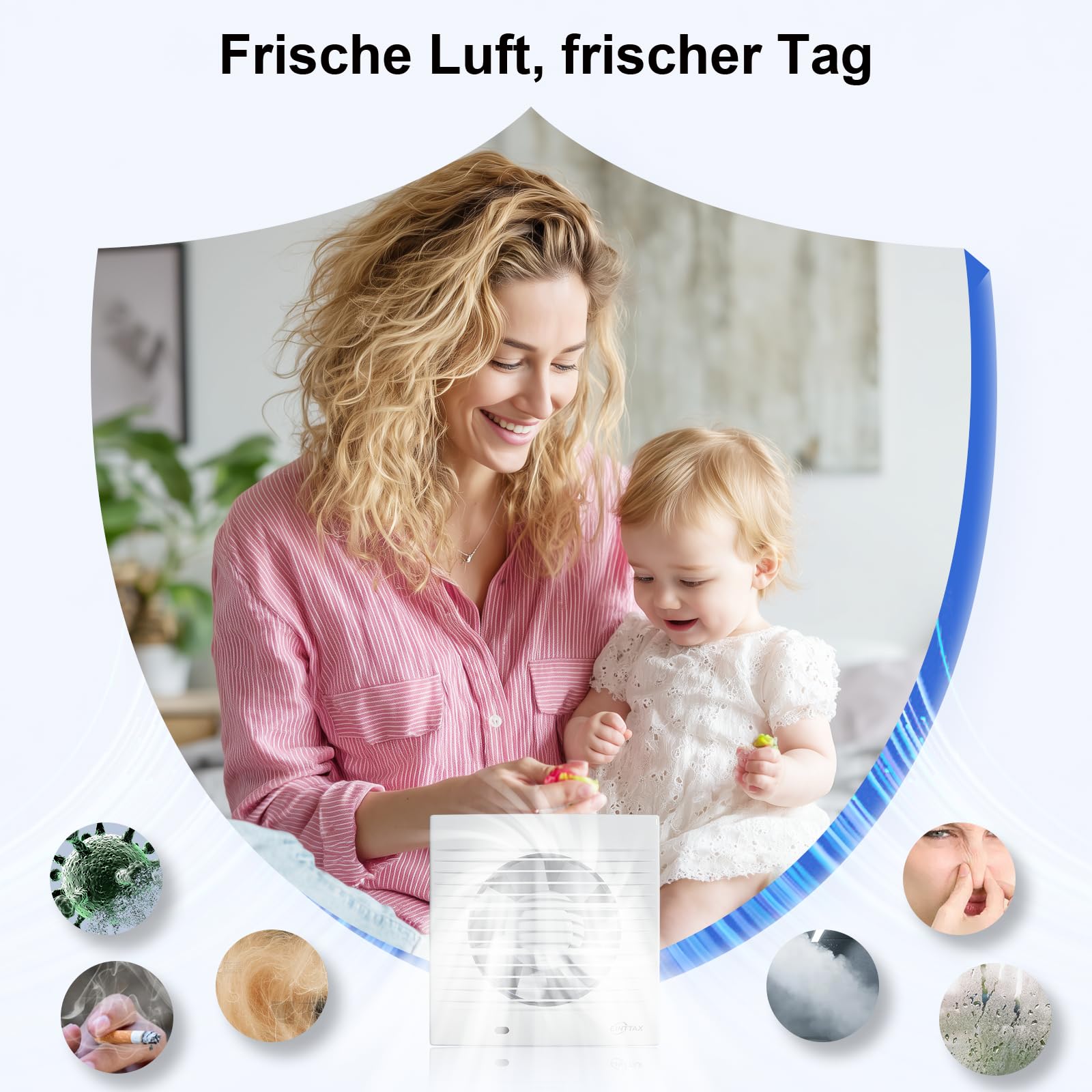 Badlüfter 150mm Abluftventilator Küche, 320m³/h IPX2 Wasserdicht Badlüfter mit Rückstauklappe,für Bad Küche Schlafzimmer Garage（weiß）