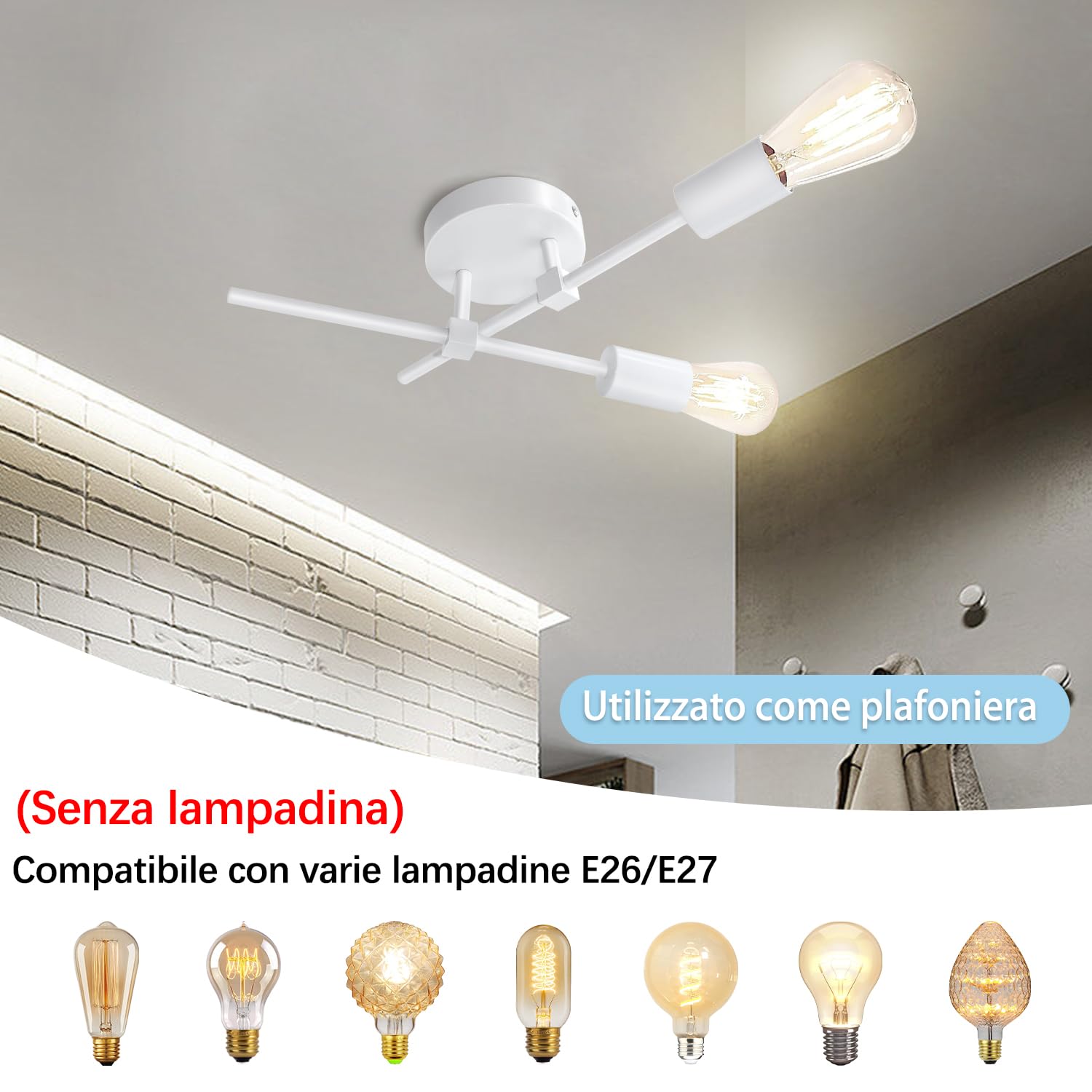 Applique Da Parete Industriale Vintage Con 2 Luci - Lampada E27 Per Bagno, Camera Da Letto O Bar - Foto 7