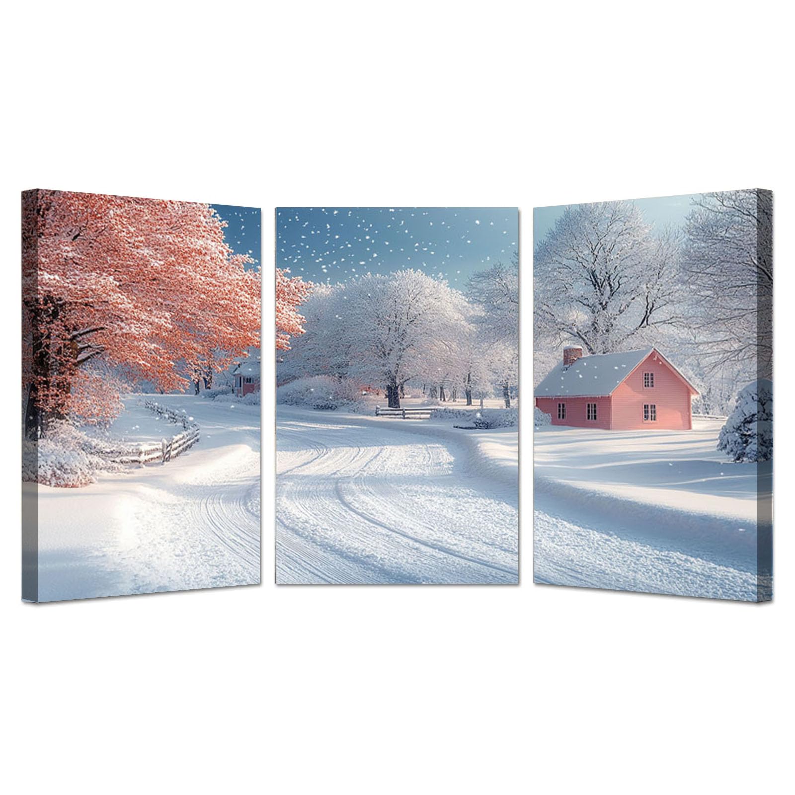 BOHUO 3 Piezas Cuadros Salon Modernos para Dormitorios Lienzos Invierno natural Cuadros Decoracion Salon Modernos Dormitorios Decorativos Pared Casa（Rosa 21-30x50cm Enmarcado