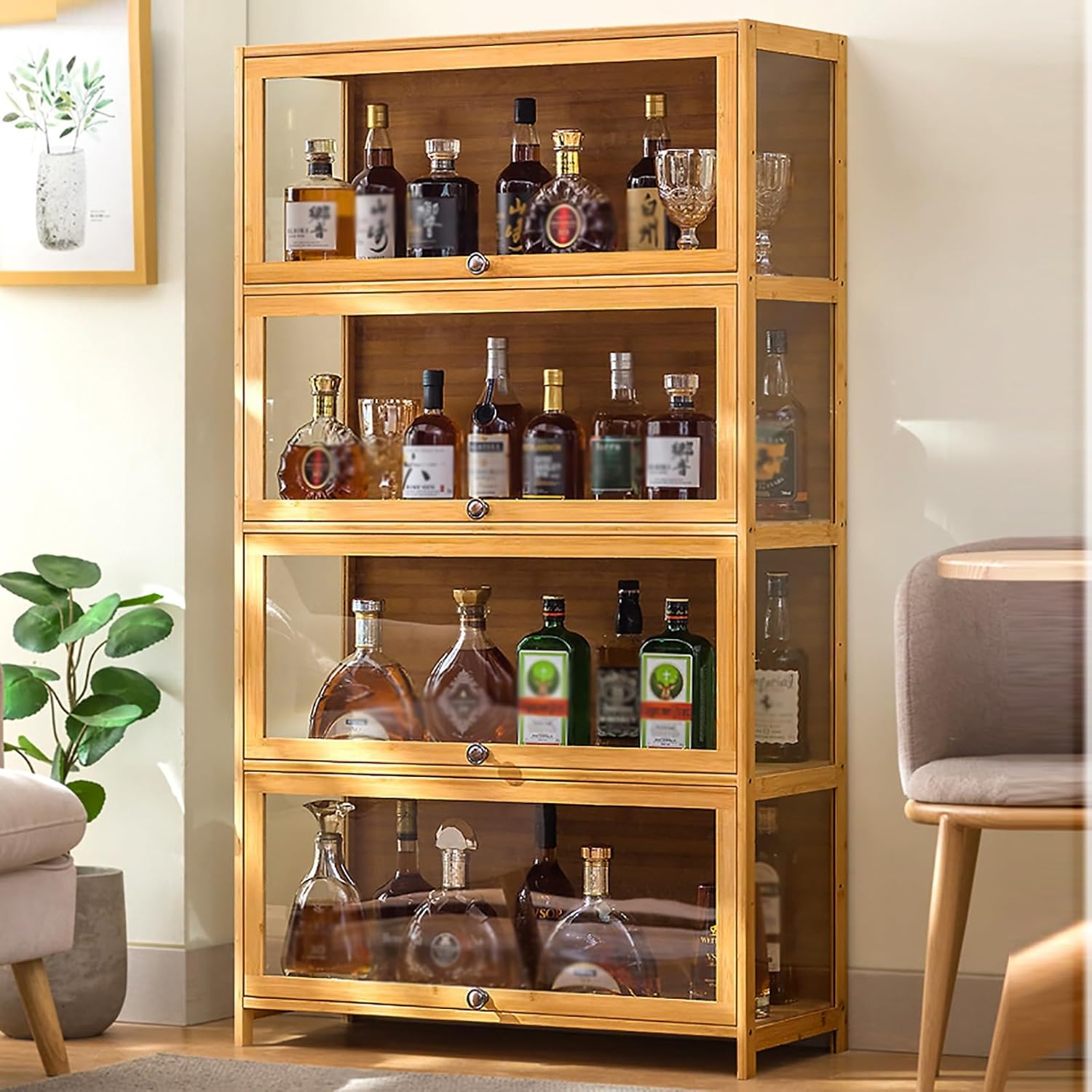 Wine Racks Free Standing Large Capacity Free-Standing Wine Bottle Rack Saves Space Wine Cabinet Easy to Assemble Suitable for Living Room Dining Room Home Bar Etc(5 Layers 60CM)