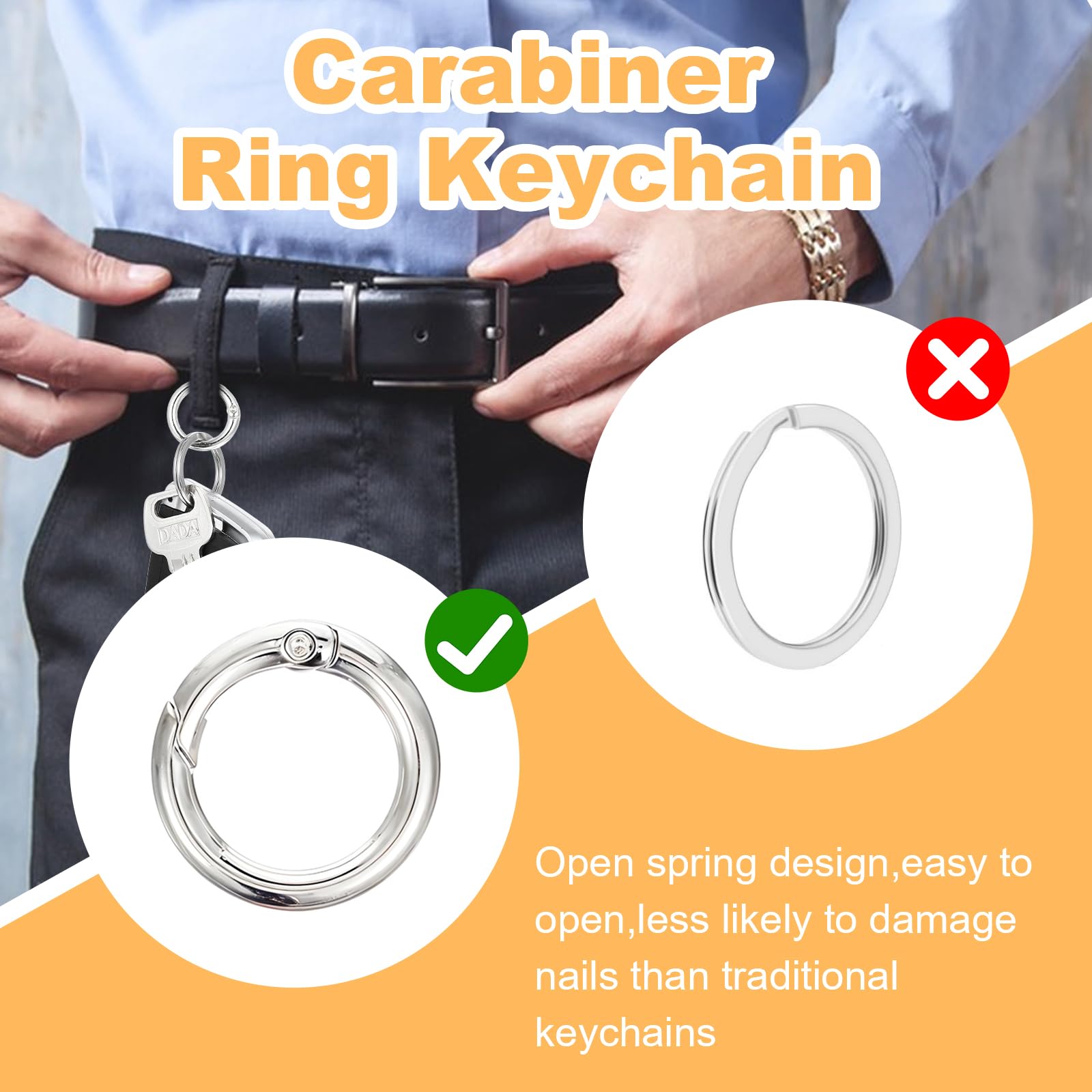 12-Pack Metal Spring O Ring Carabiner Keyrings - Snap Clip Trigger Rings For Keys, Bags, DIY Crafts (Orange) - View #6