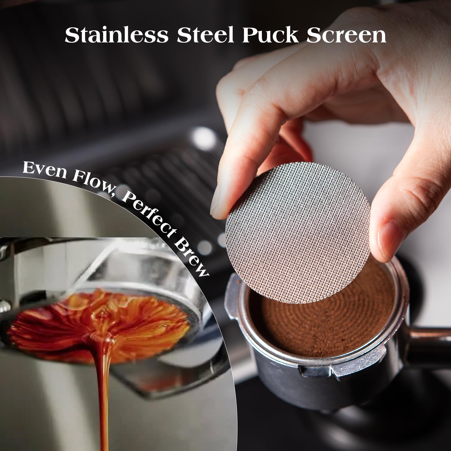 Kit 7 Accessori Espresso 54 mm – Tamper Livellatore, Distributore di Caffè, Strumento WDT, Puck Screen e Imbuto Dosatore, Compatibile con Macchine Espresso Sage 54 mm e Portafiltri