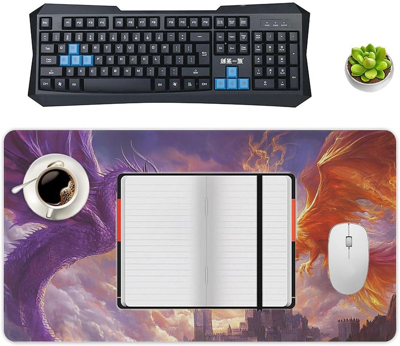 Large Mouse Pad Gaming Mousepad Purple Dragon Cool Phoenix Rising Fantasy Big Computer Desk Mat Desk Pad for Keyboard and Mouse Mat Non-Slip Base 40X75cm