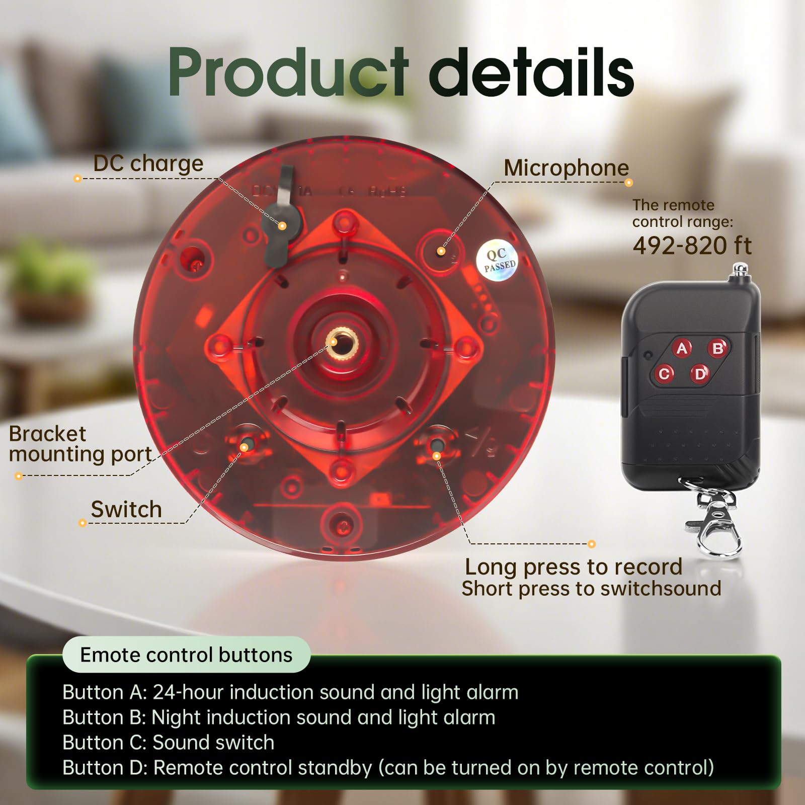 Alarma solar con sensor de movimiento para exteriores, 130 dB de ladridos de perro y sonido de disparo, 13 sonidos, luz estroboscópica, soporta grabación y control de volumen, mantiene a los