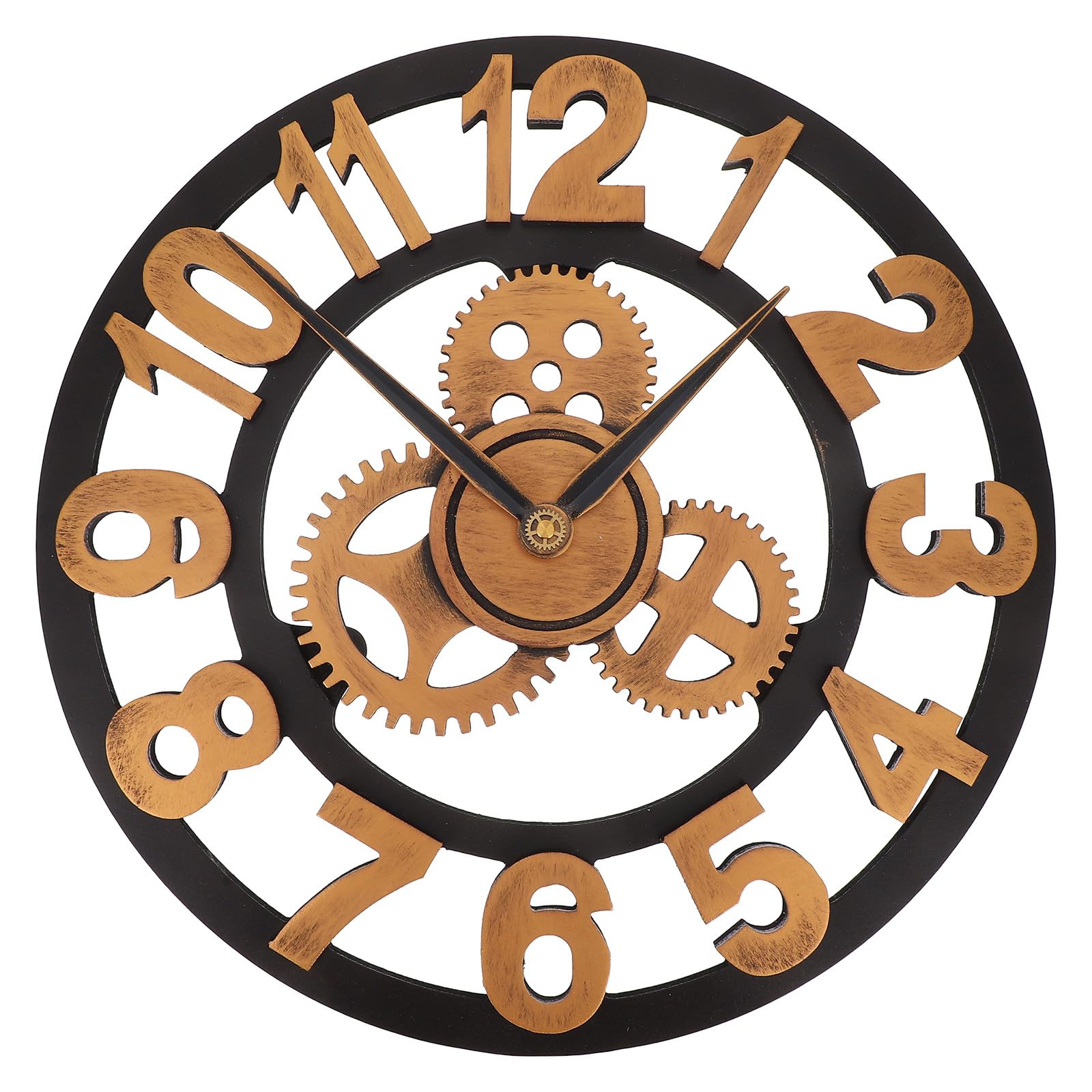 Horloge murale industrielle en bois avec engrenages décoration silencieuse pour salon