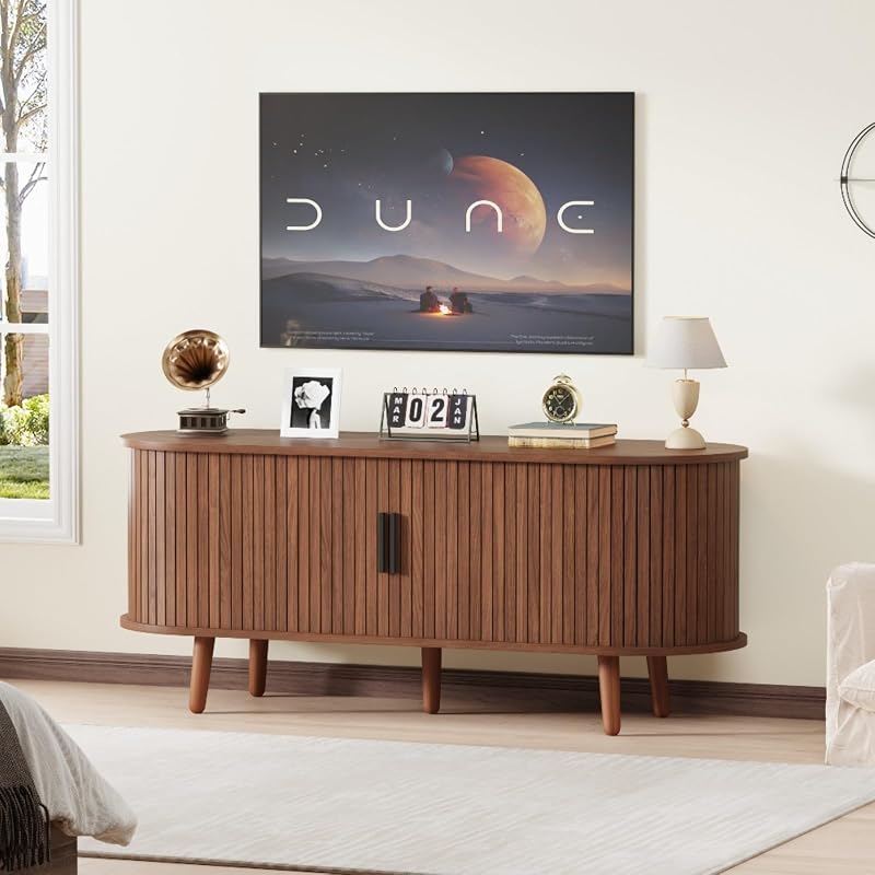 Mid Century Modern Walnut TV Stand for Up to 65 Inch