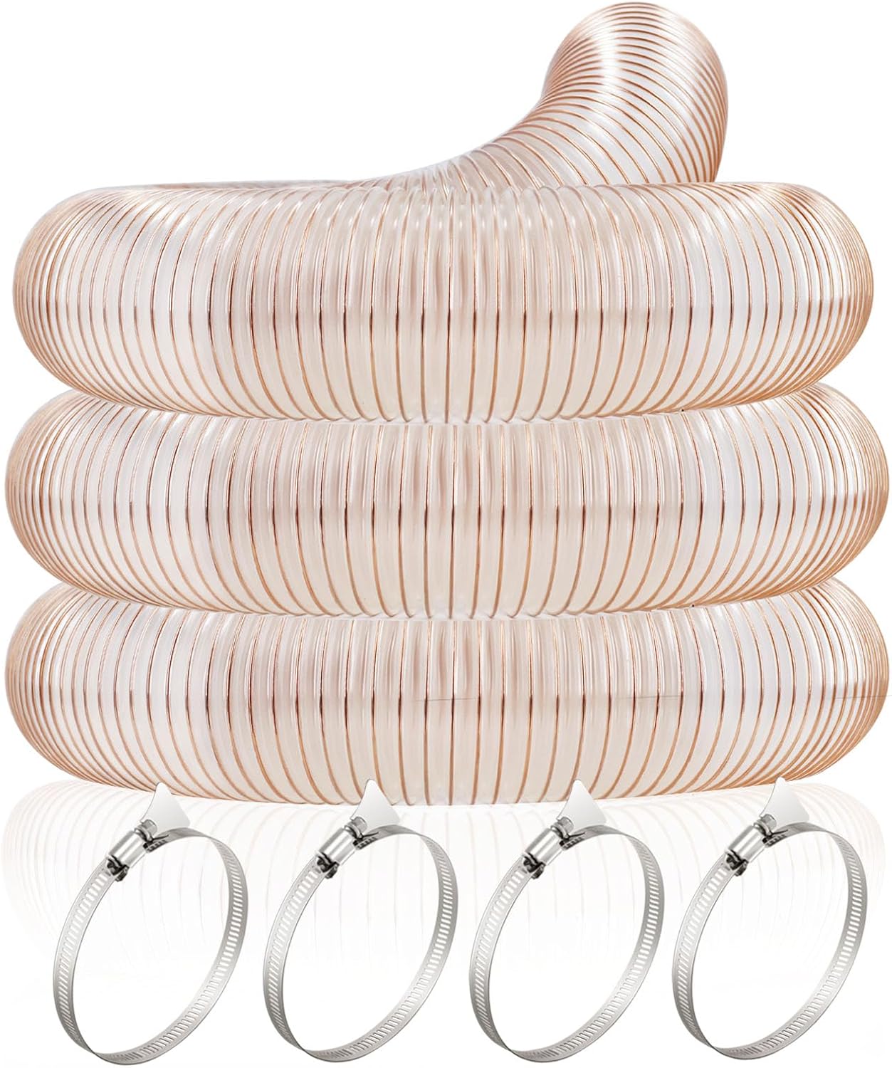 JUYO VONSAN PU Dust Collection Hose 6 inch 30ft Heavy Duty Flex Collector Hose Clear Dust Debris With Clamps (Polyurethane, 6'' X 30ft)