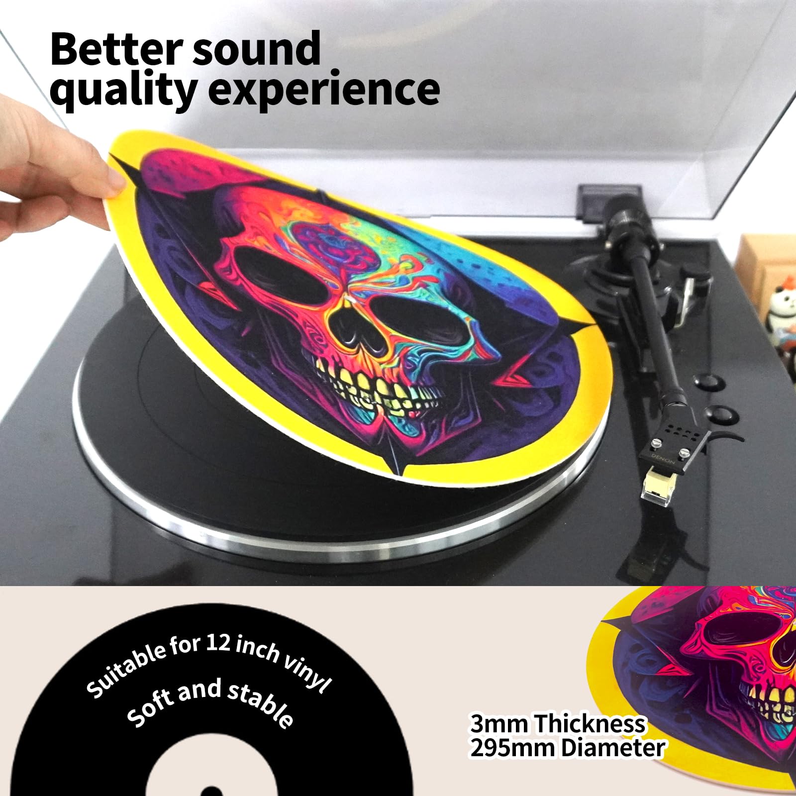 Plattenspieler-Matte, Vinyl-Slipmat, 30,5 cm, Schallplattenspieler, rutschfeste Matte für antistatische und verbesserte Klangqualität (gelb)