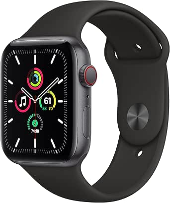 2020 Apple Watch SE (GPS + Cellular, 44 mm) Caja de Aluminio en Gris Espacial - Correa Deportiva Negra